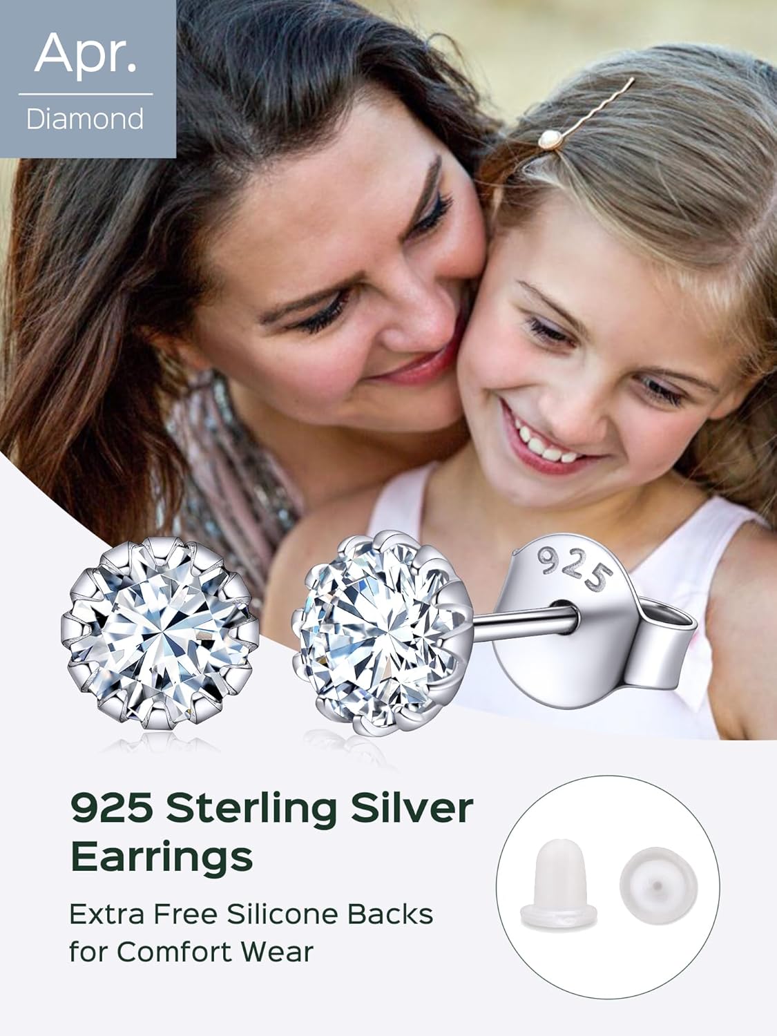 Round Cut Birthstone Stud Earrings for Ladies,  jan birthstone, april birthstone, Diamond Jewelry, Aries Birthstone, Taurus Birthstone, birthstone Earrings, gift idea