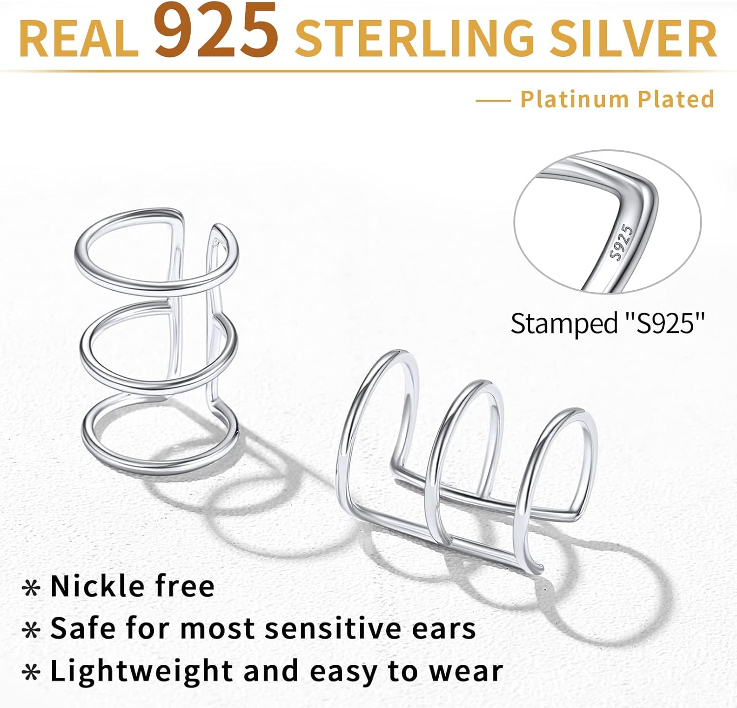 Minimalist Simple Lines Non Piercing Cartilage Cuffs Earrings