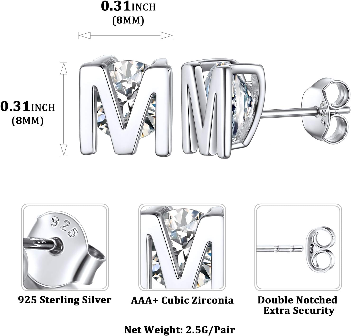 Dainty Initial & Cubic Zirconia Letter Stud Earrings