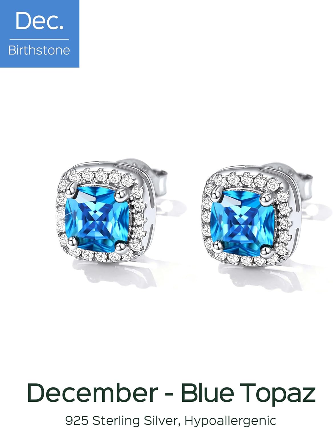 Square Sparkle Halo Birthstone Gemstone & Cubic Zirconia Stud Earrings 
