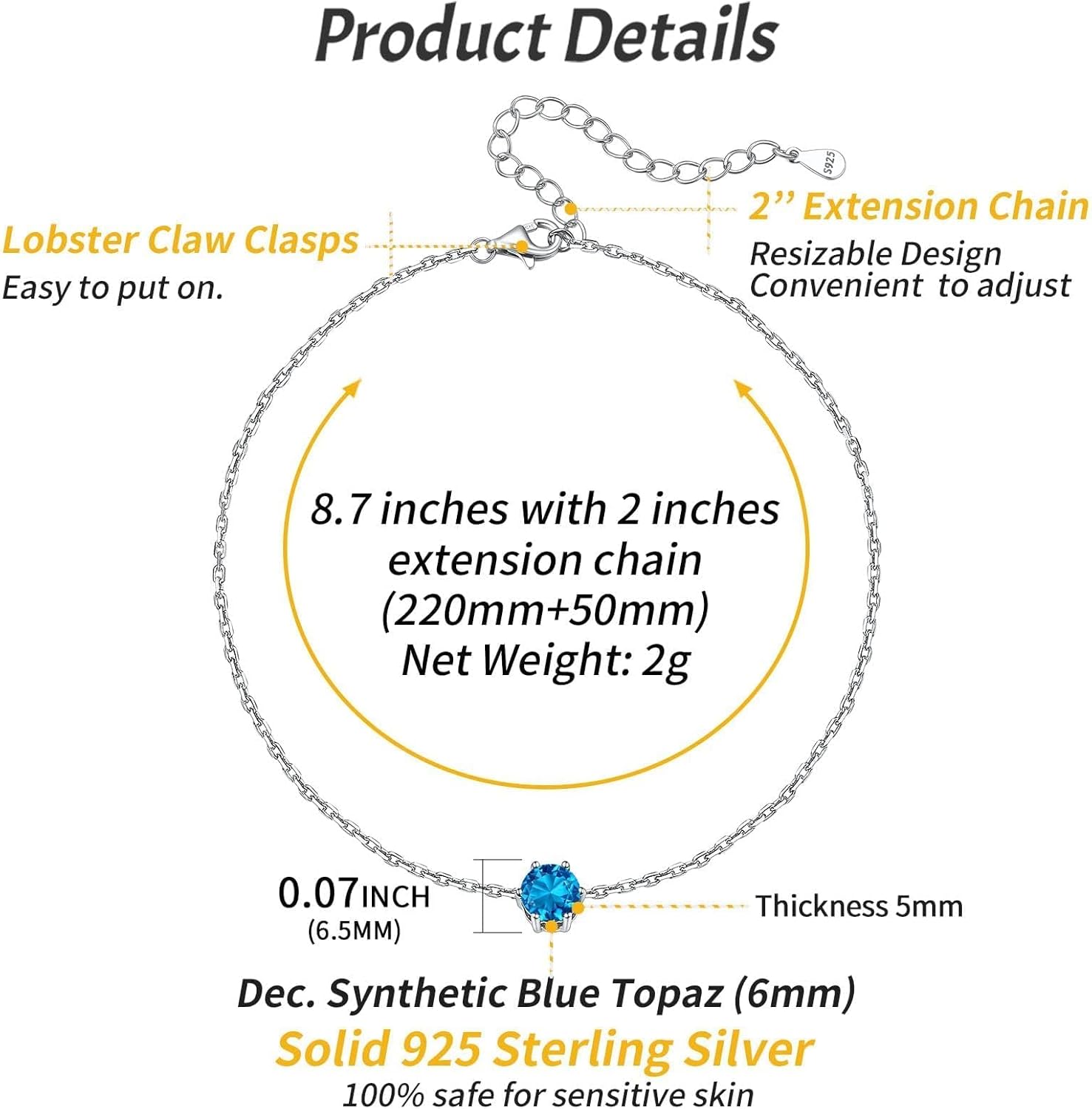 Simple Dainty Round Birthstone Ankle