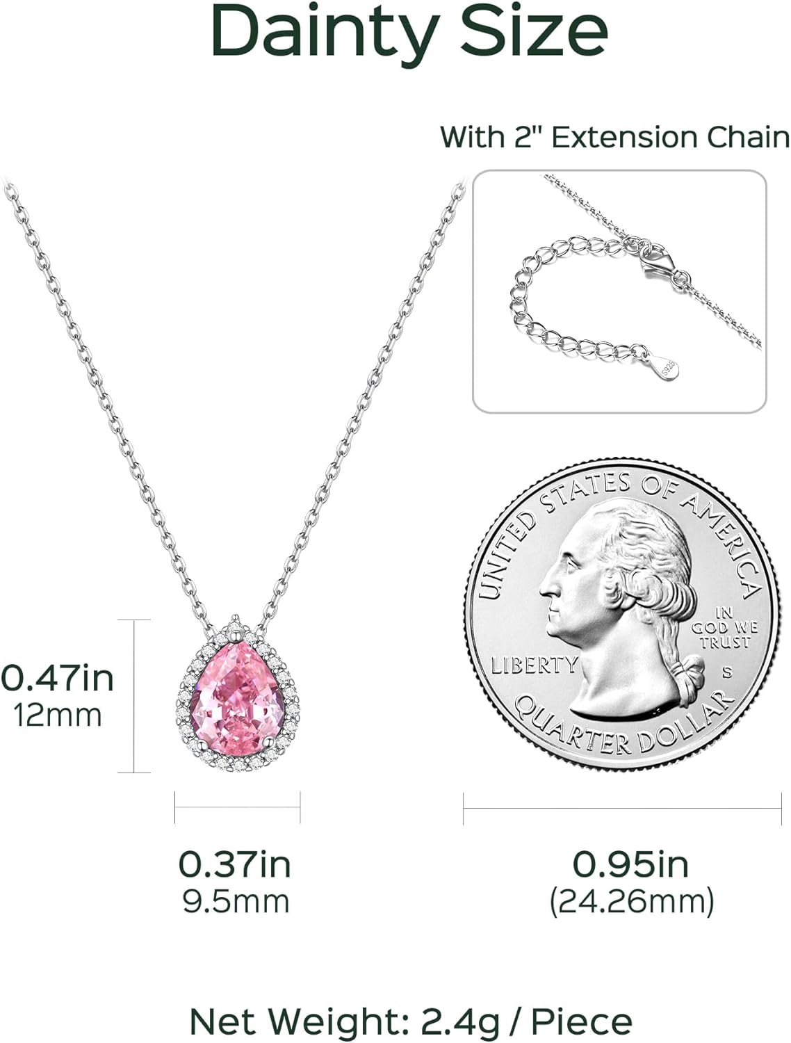 Pear Cut Teardrop Birthstone Diamond Necklace Details: Dimensions, Hypoallergenic, Lobster-Claw-Clasps