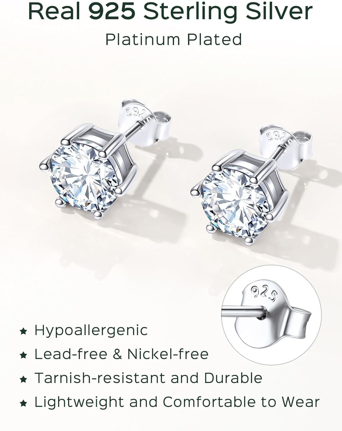 Sterling Silver 8.5mm Sparkling Round Cut Birthstone Halo Stud Earrings