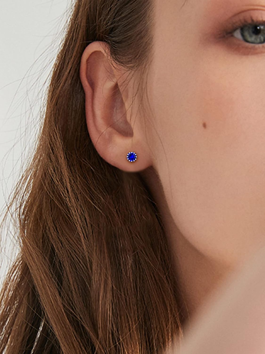 Round Cut Birthstone Stud Earrings for Ladies,  september birthstone, Sapphire Jewelry, Virgo Birthstone, Libra Birthstone, sterling silver jewelry, gift idea