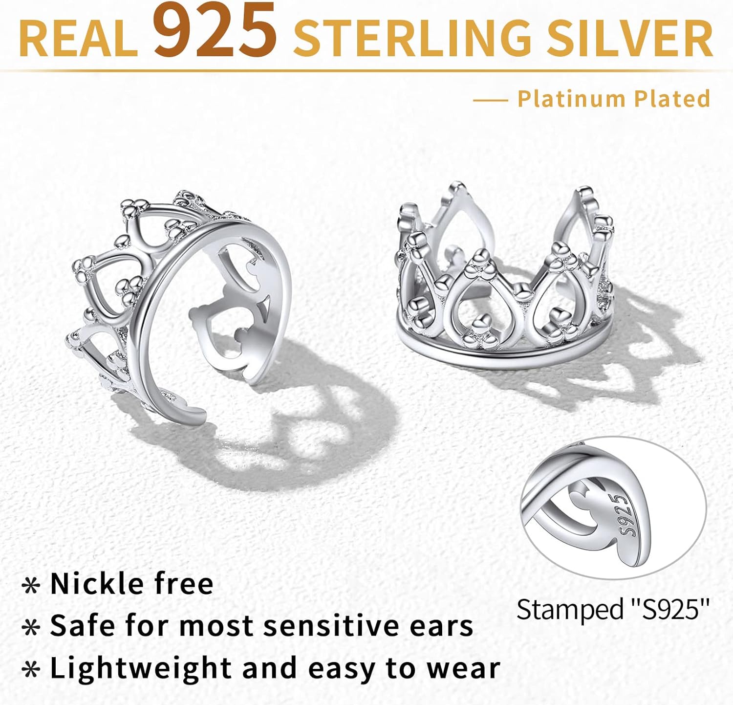 Crown Non Piercing Clip on Cartilage Cuff Earrings