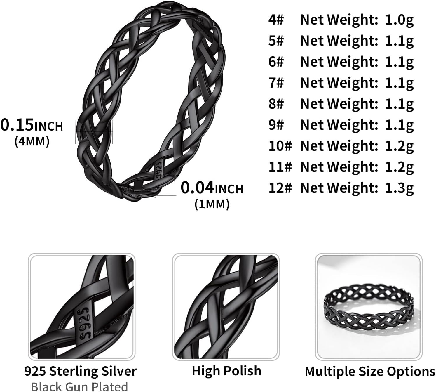 Celtic Knot High Polished Engagement Wedding Band Ring Details: Dimensions, Hypoallergenic, size cart