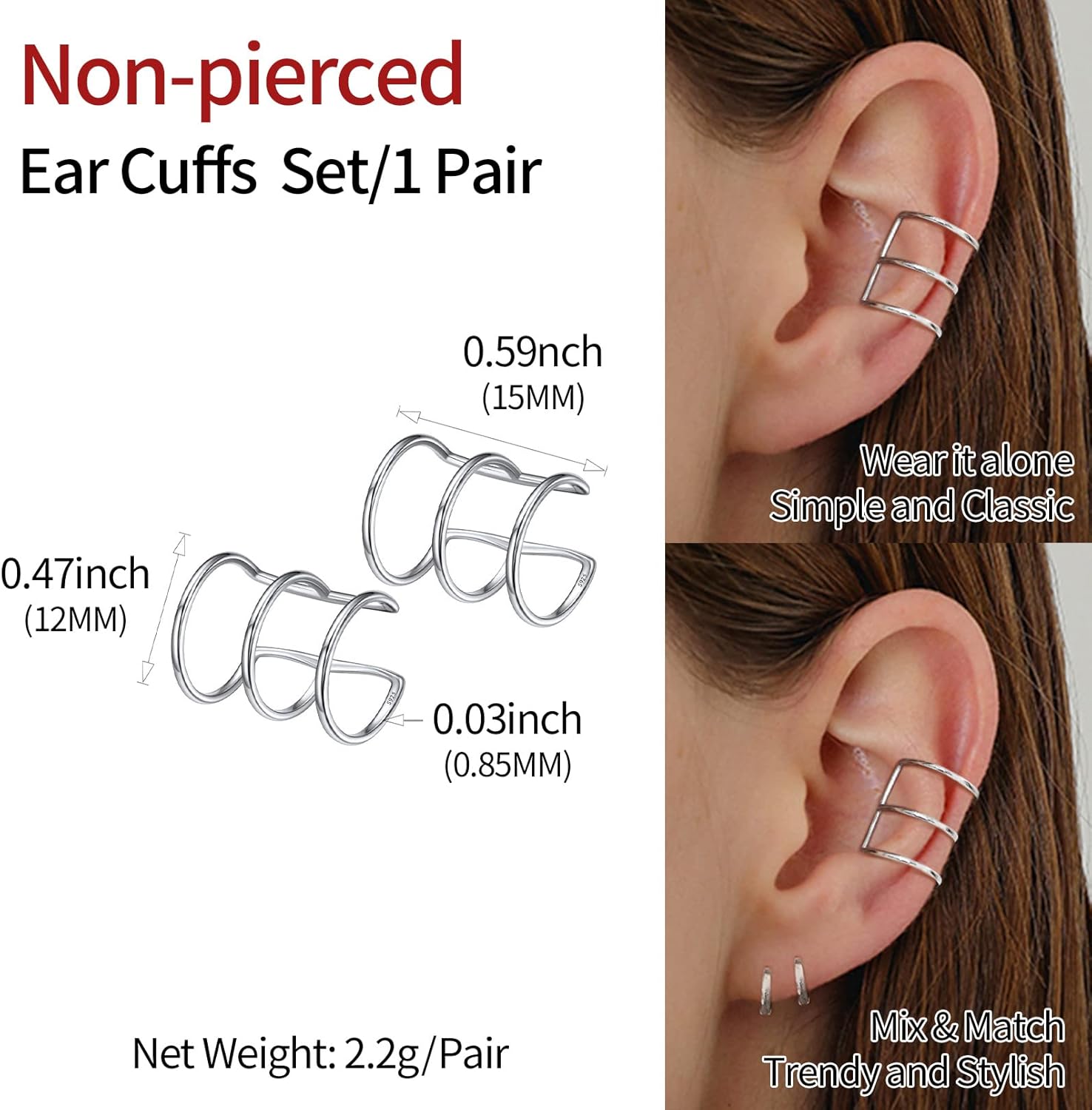 Minimalist Simple Lines Non Piercing Cartilage Cuffs Earrings