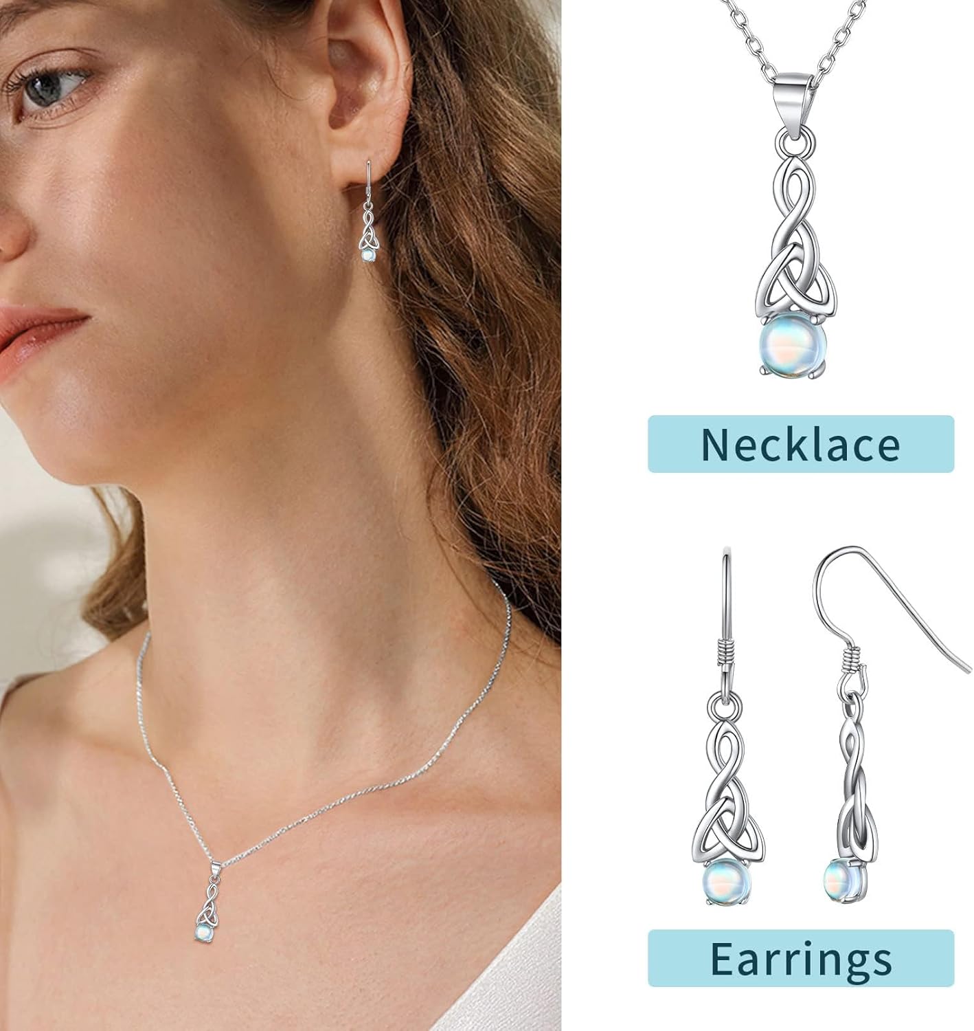 Moonstone Round Shaped Celtic Knot Pendant Necklace for Women, moonstone jewelry, celtic knot jewelry, sterling silver jewelry, silver necklace for women