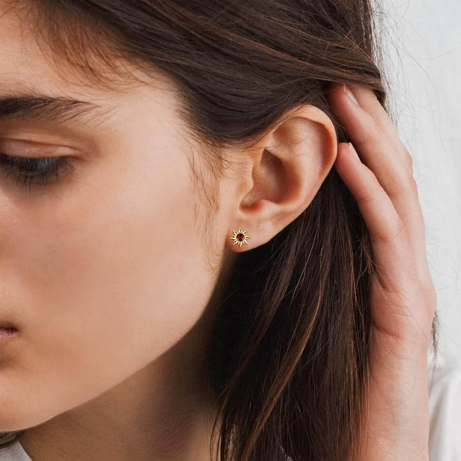 Hypoallergenic Sun Birthstone Earrings for Women, jan birthstone, Garnet birthstone, Capricorn Birthstone, Aquarius Birthstone, sterling silver jewelry, gift idea