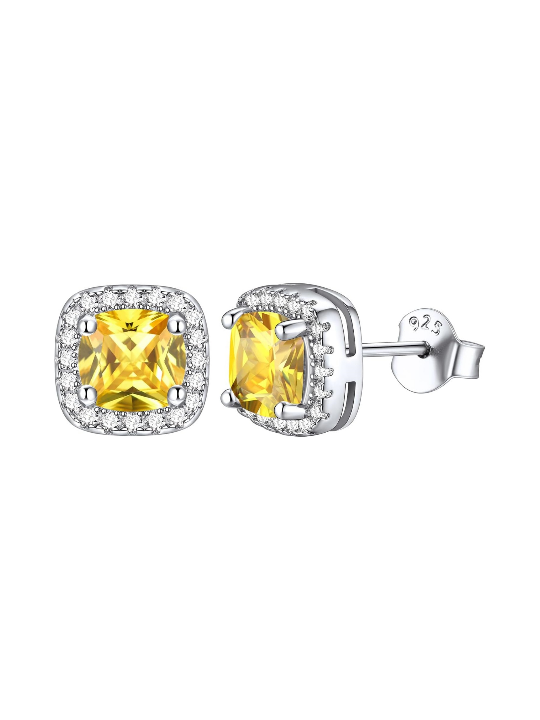Square Sparkle Halo Birthstone Gemstone & Cubic Zirconia Stud Earrings 