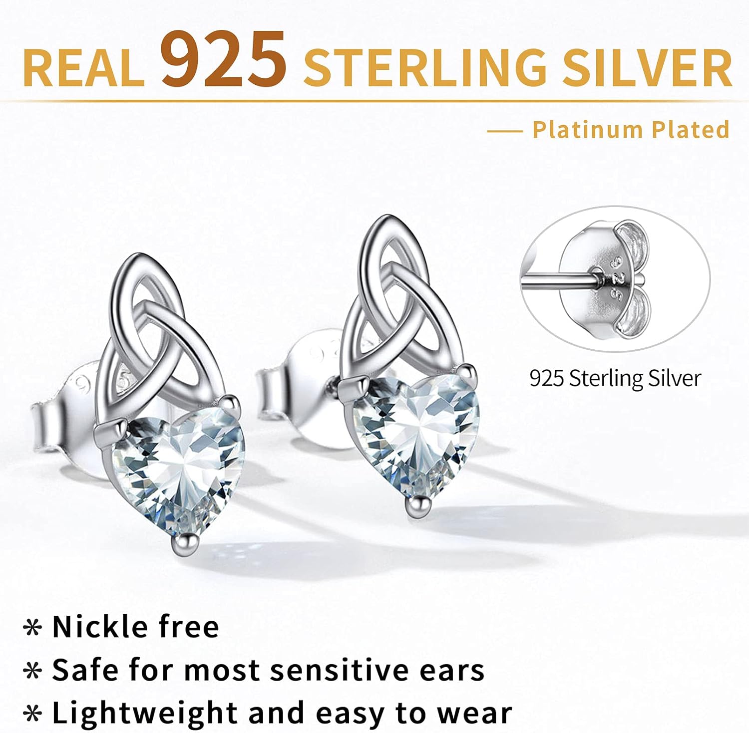 Brilliant Heart Cut Birthstone & Celtic Knot Stud Earrings