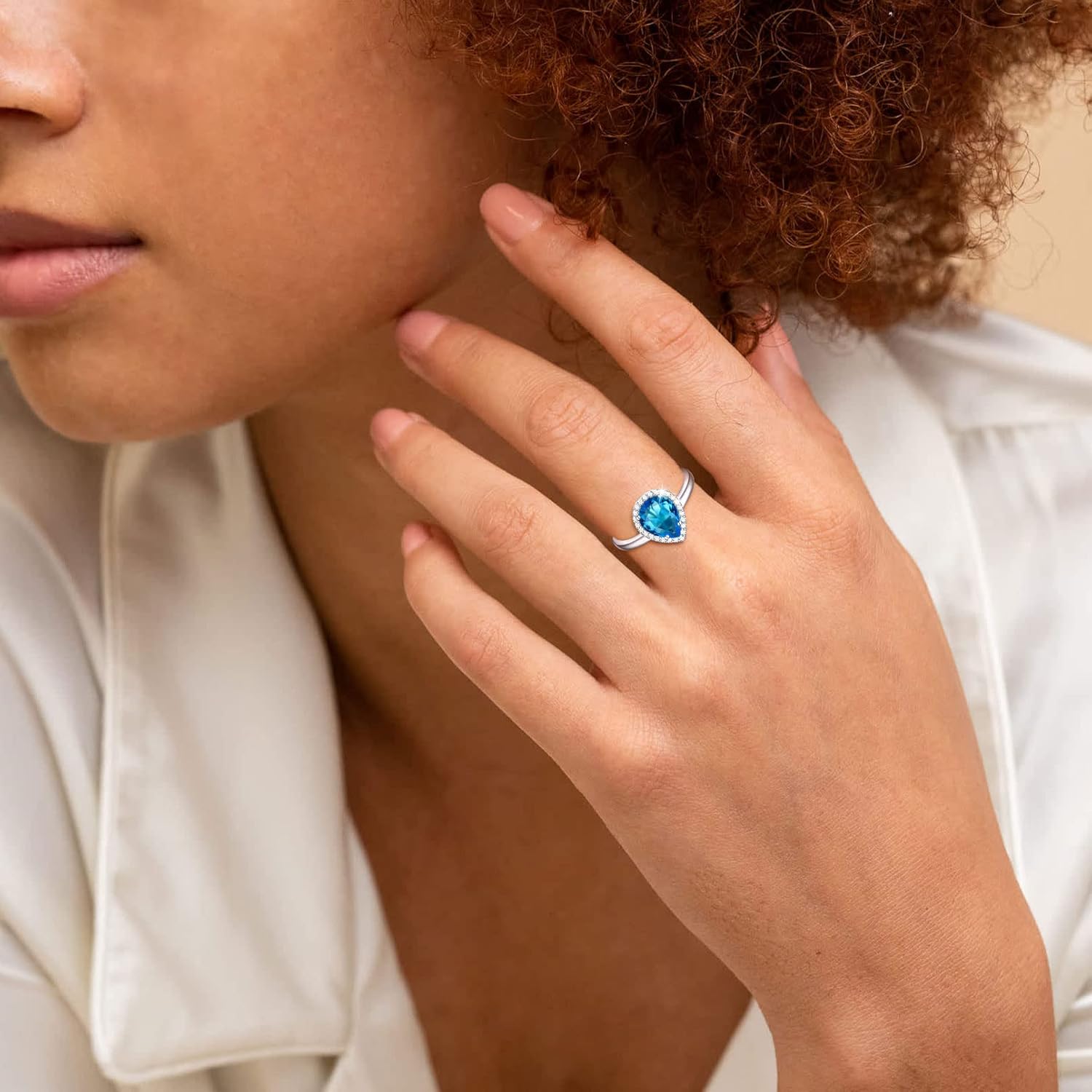 Promise Ring with Pear Cut Teardrop Birthstone for Women