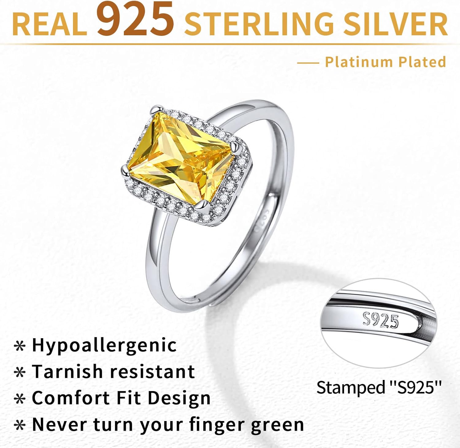 Sterling Silver Square Emerald Cut Birthstone Promise Ring