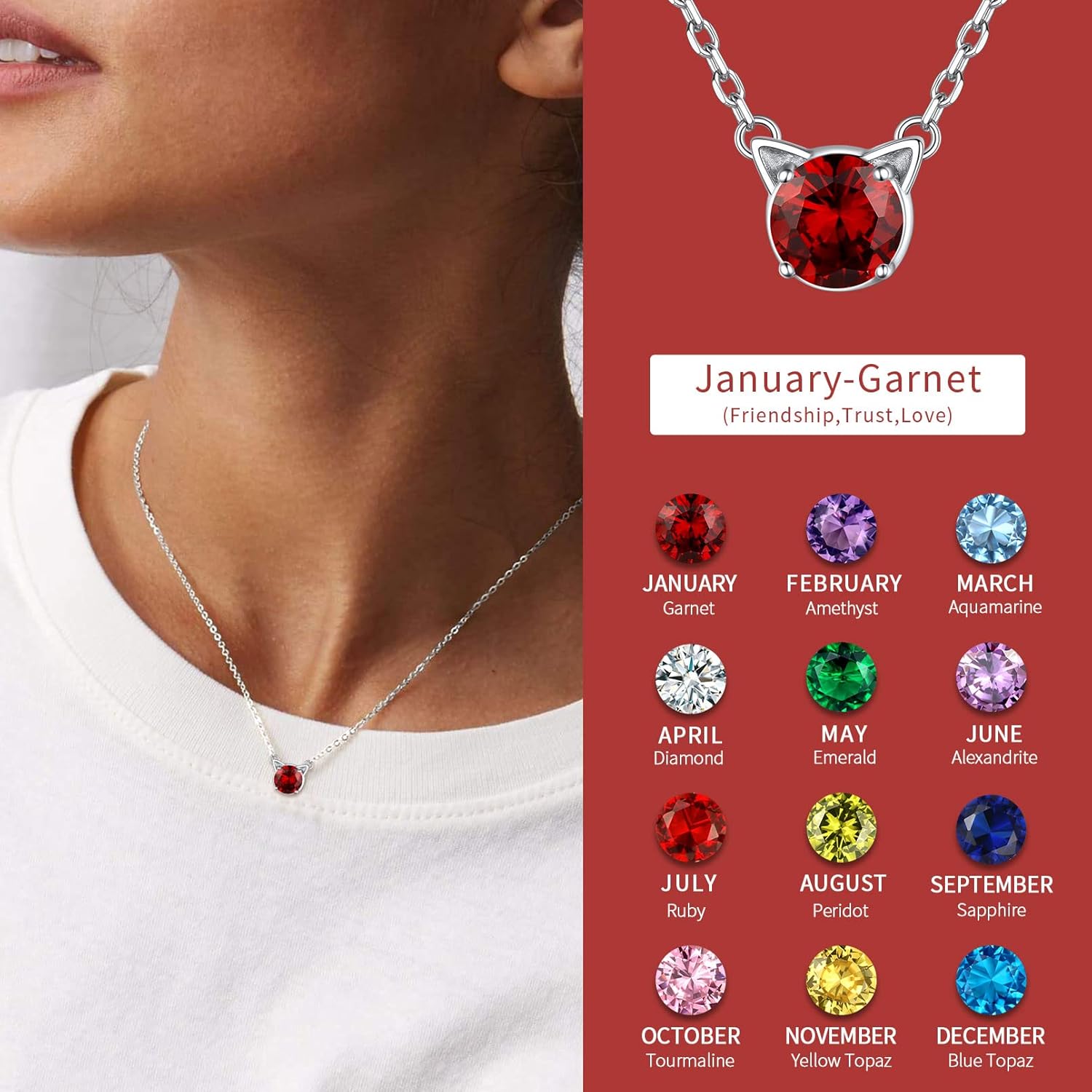 Cute Cat Birthstone Necklaces