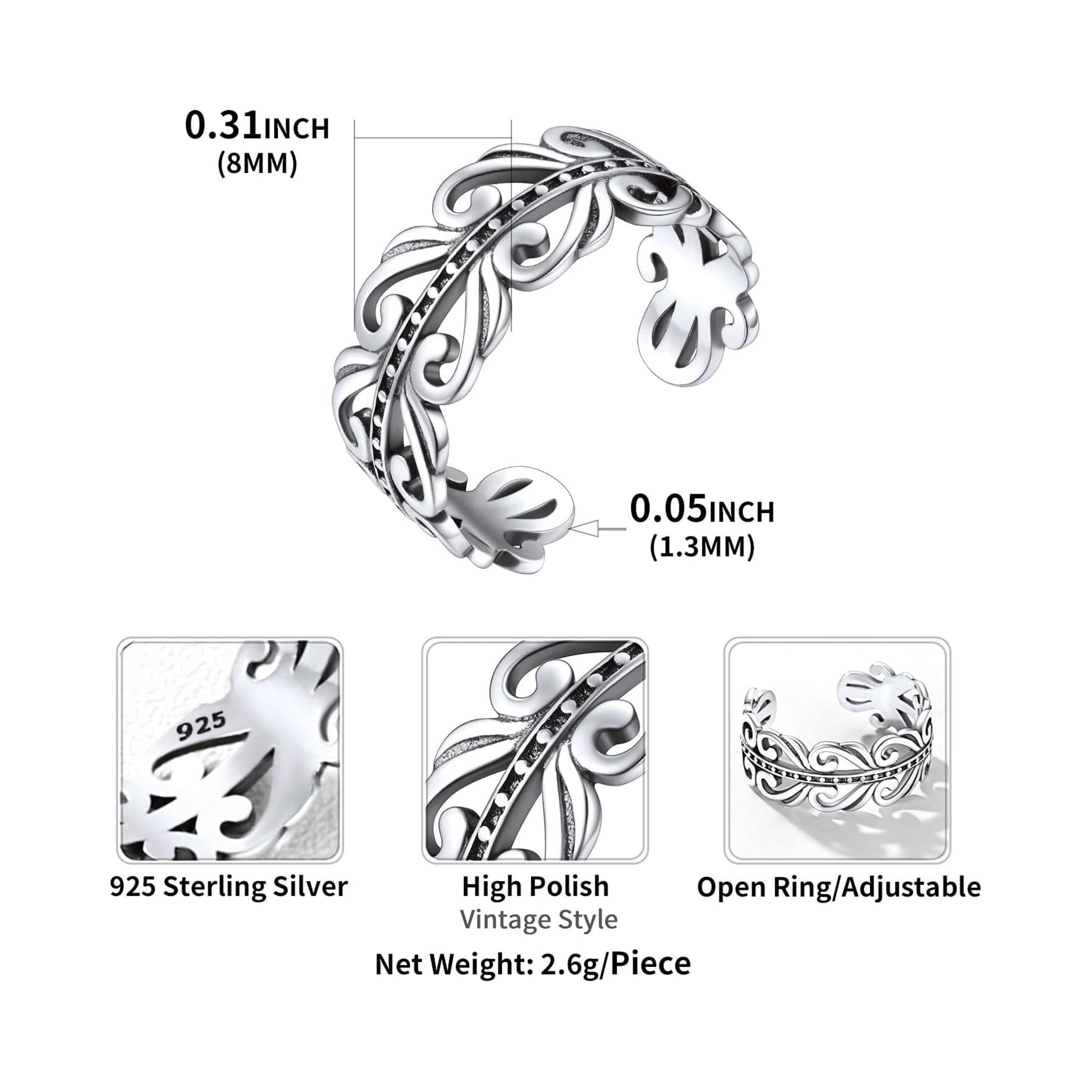 Minimalist Celtic High Polish Adjustable Promise Ring Details: Dimensions, Hypoallergenic, Adjustable size for 6~11