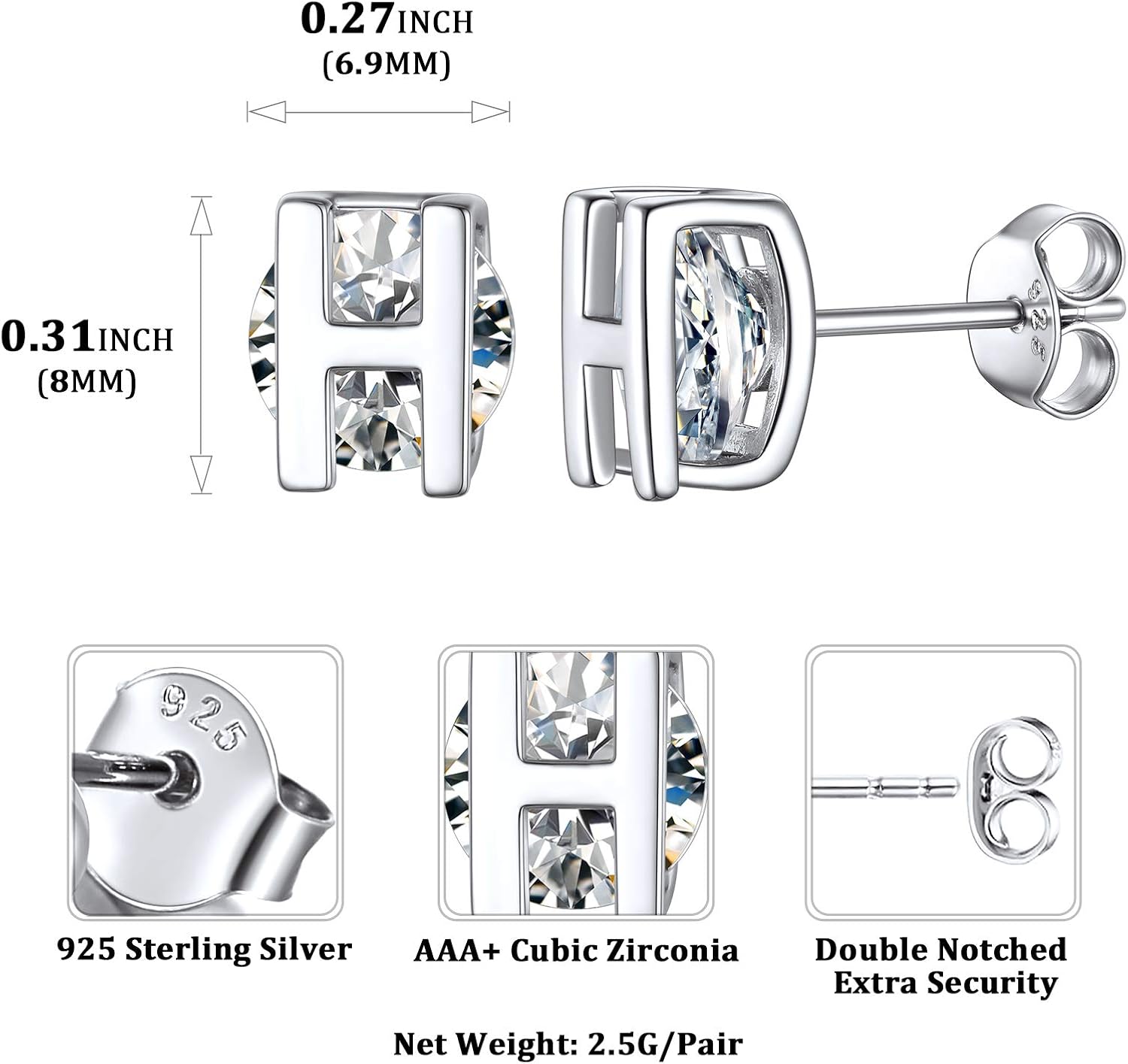 Dainty Initial & Cubic Zirconia Letter Stud Earrings