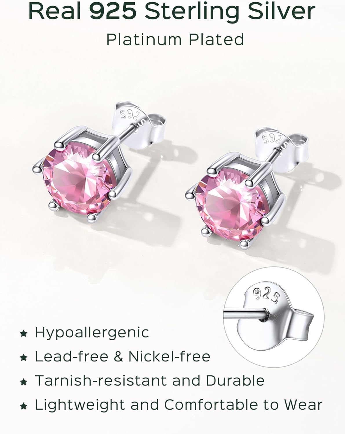 Sterling Silver 8.5mm Sparkling Round Cut Birthstone Halo Stud Earrings