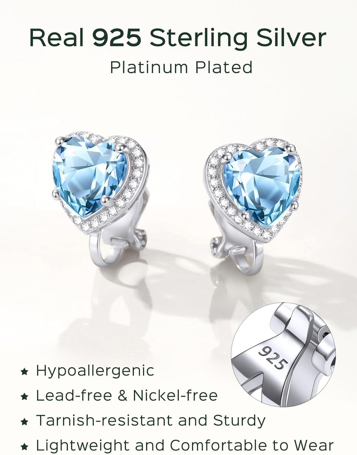 Sterling Silver Hypoallergenic Birthstone Clip On Earrings