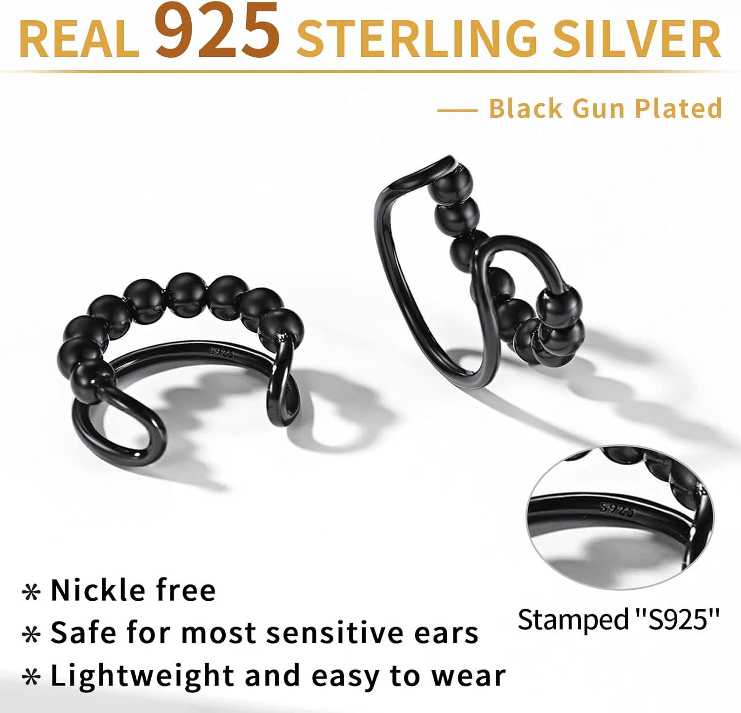 Beaded on Piercing Clip on Cartilage Cuff Earrings 