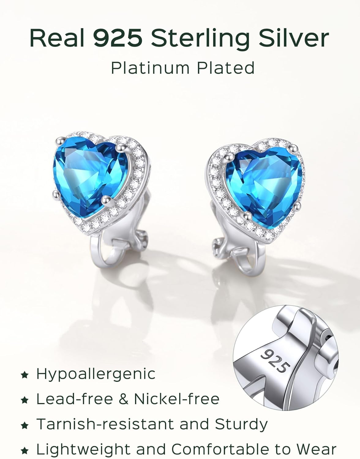 Sterling Silver Hypoallergenic Birthstone Clip On Earrings