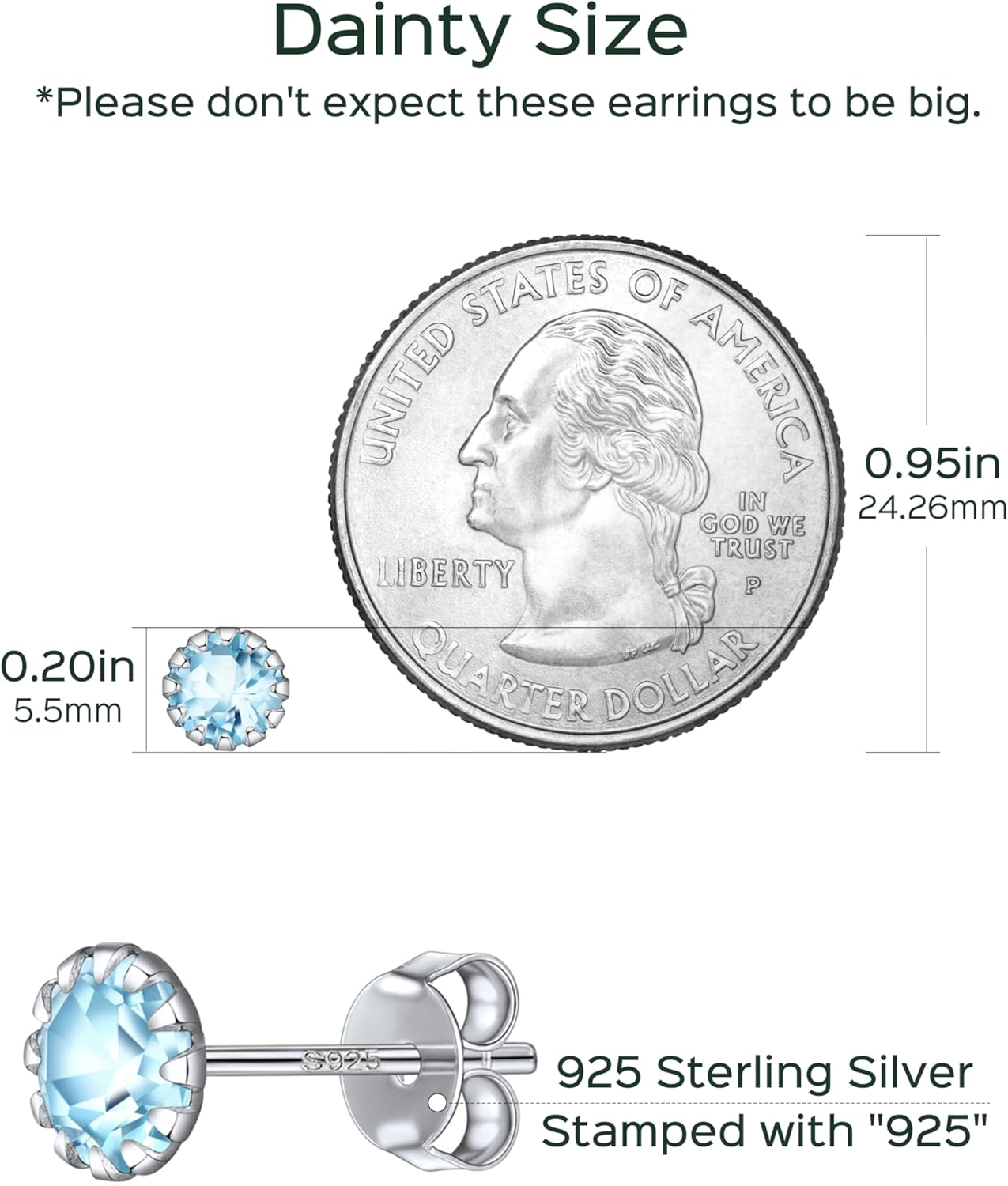 Round March Birthstone Gemstone Aquamarine & Cubic Zirconia Stud Earrings for Women, aquamarine jewelry, women's jewelry, sterling silver earrings, march birthstone, Pisces Birthstone, Aries Birthstone, gift idea