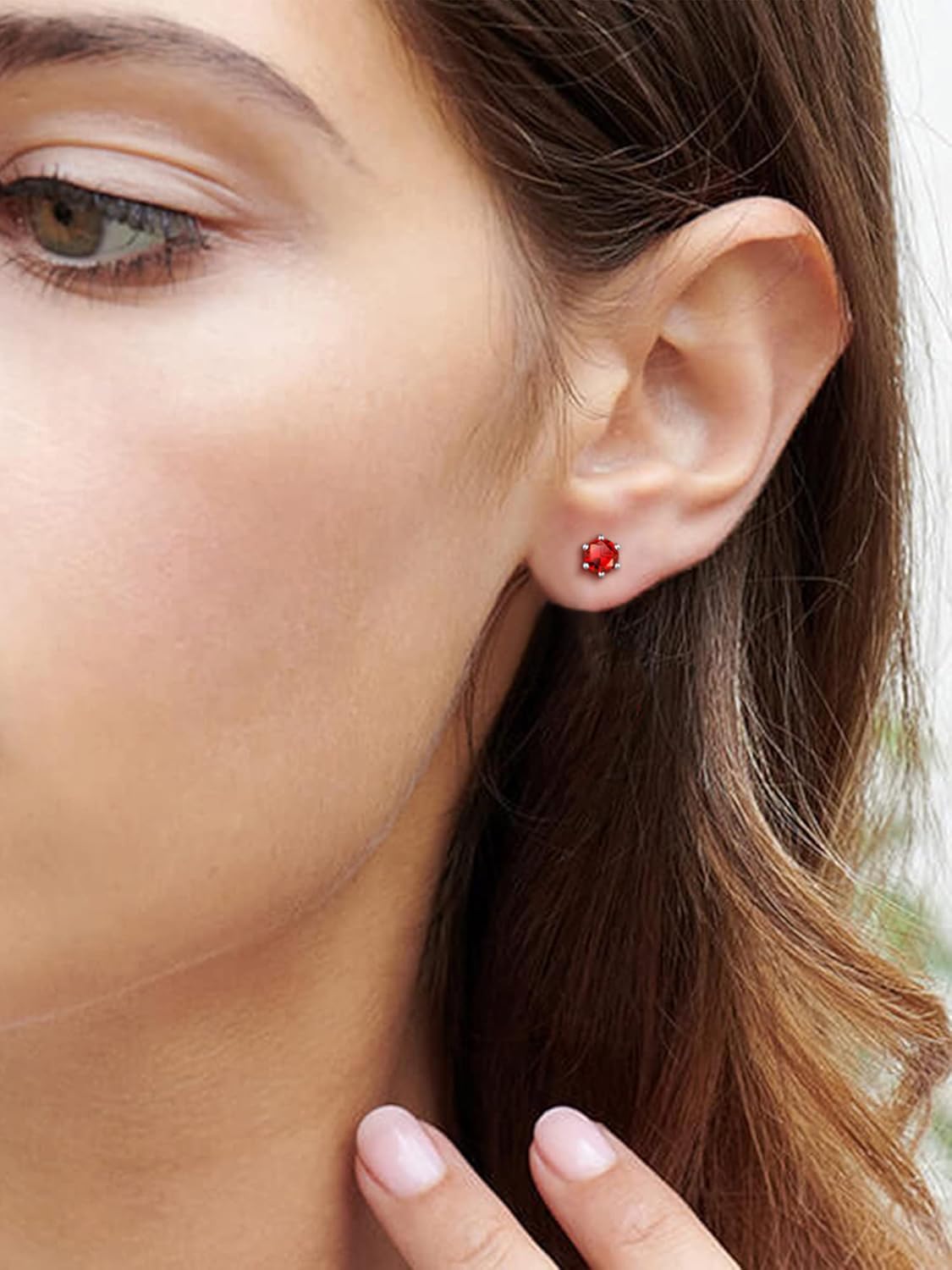 12 Months Sparkling Round Birthstone Halo Stud Earrings for women, july birthstone, Ruby Pendant, Cancer Birthstone, Leo Birthstone, sterling silver jewelry, gift idea