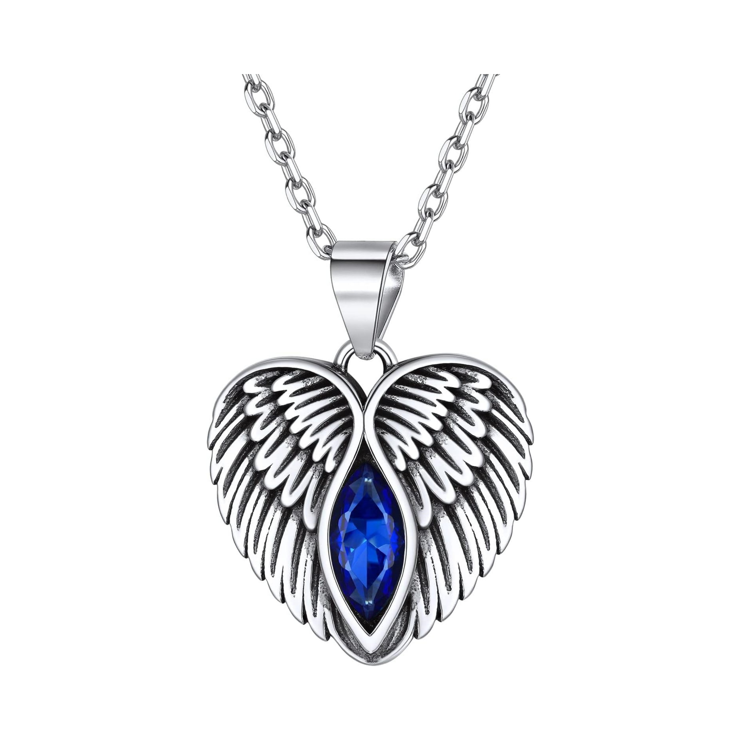 September Sapphire Birthstone Angel Wings Necklace