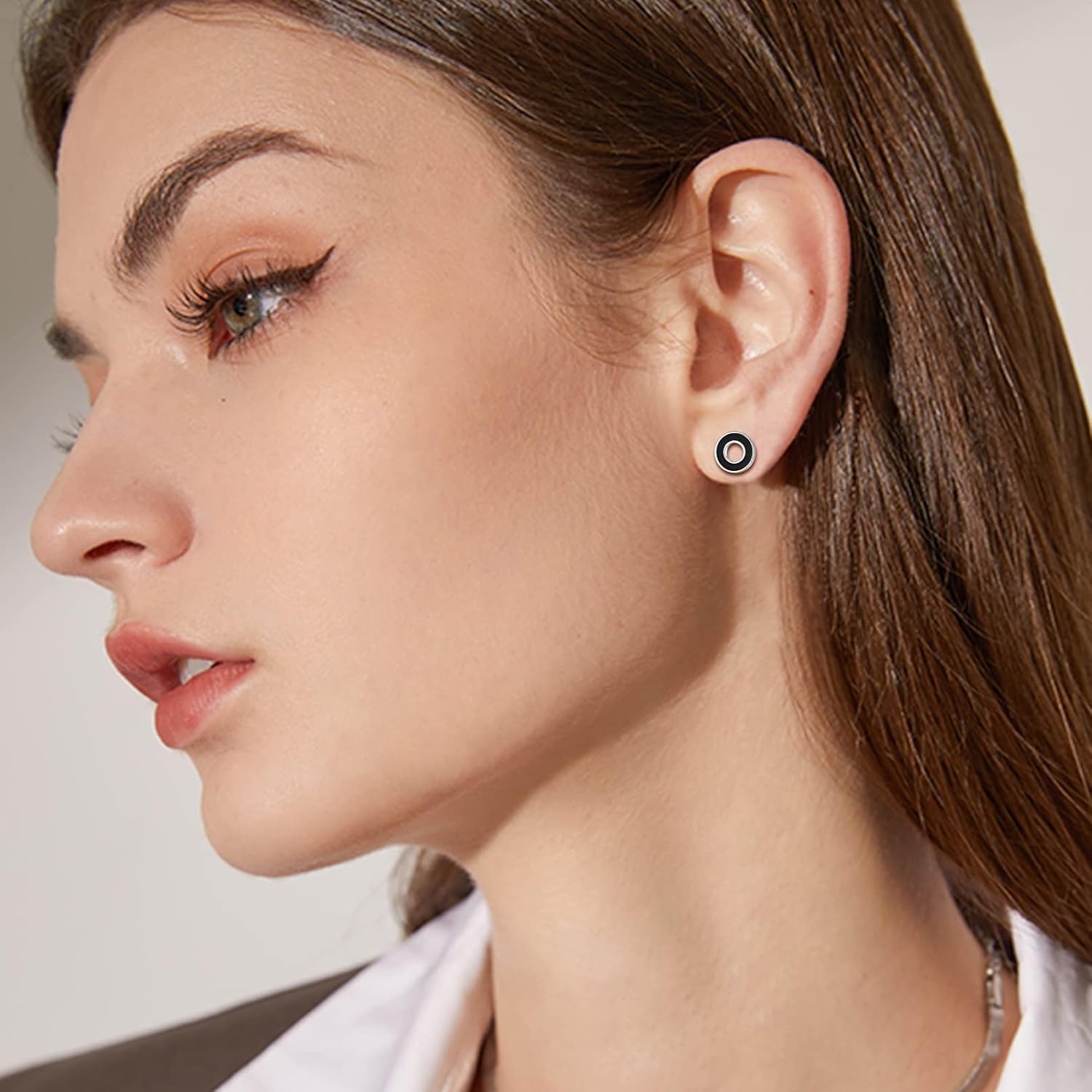 Simple Hollow Black Circle Stud Earrings for Women