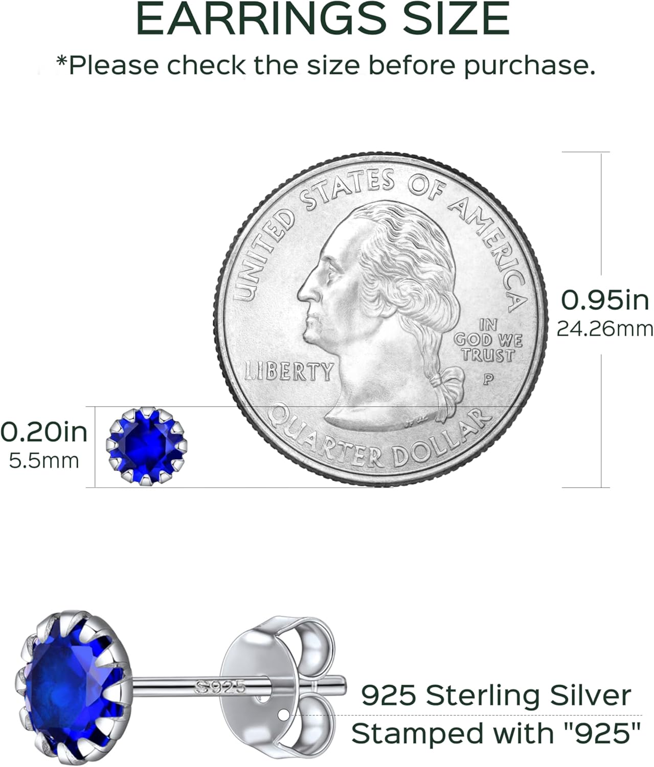 Round Cut Birthstone Stud Earrings for Ladies,  september birthstone, Sapphire Jewelry, Virgo Birthstone, Libra Birthstone, sterling silver jewelry, gift idea