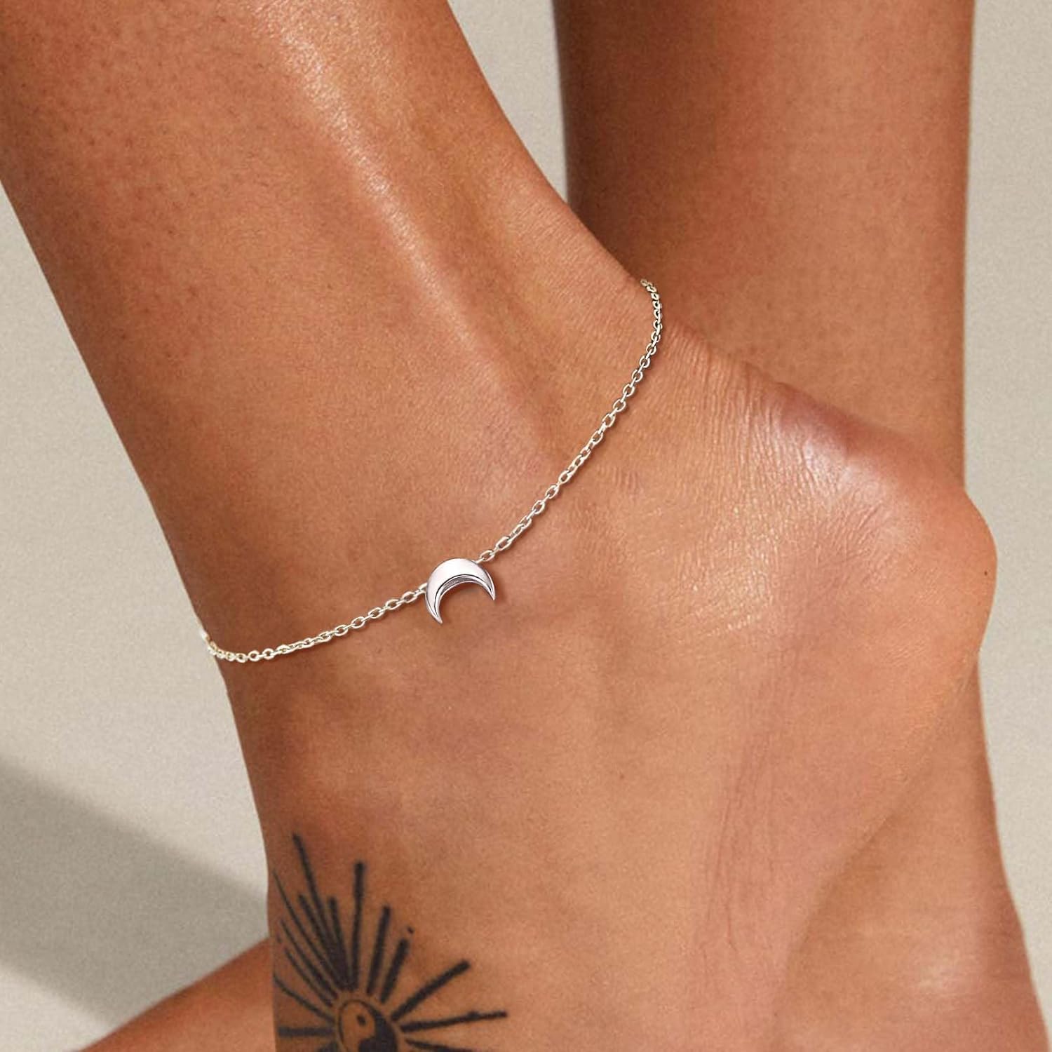 Dainty Small Moon Ankle for Women