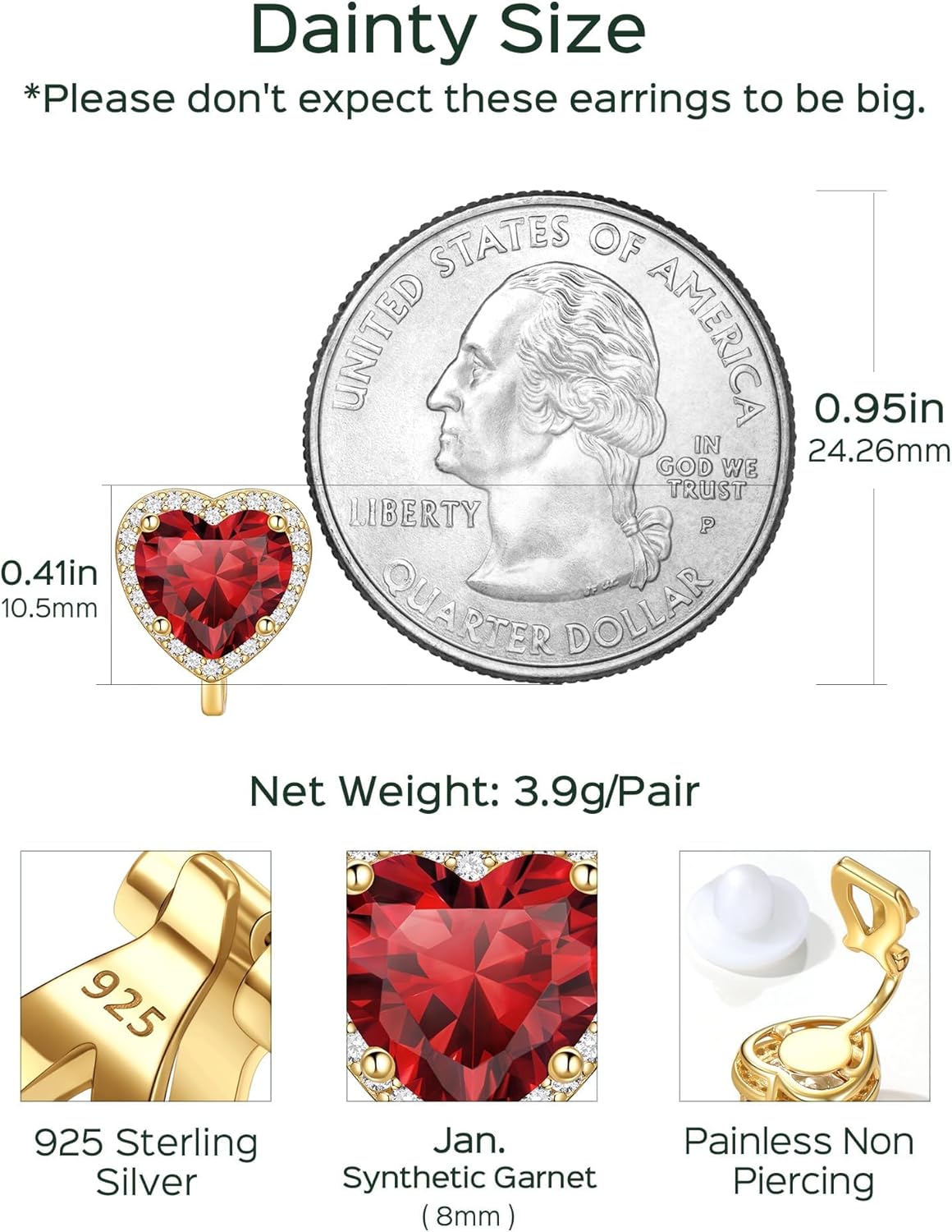 Hypoallergenic Birthstone Clip On Earrings Details: Dimensions, Hypoallergenic, Clip On