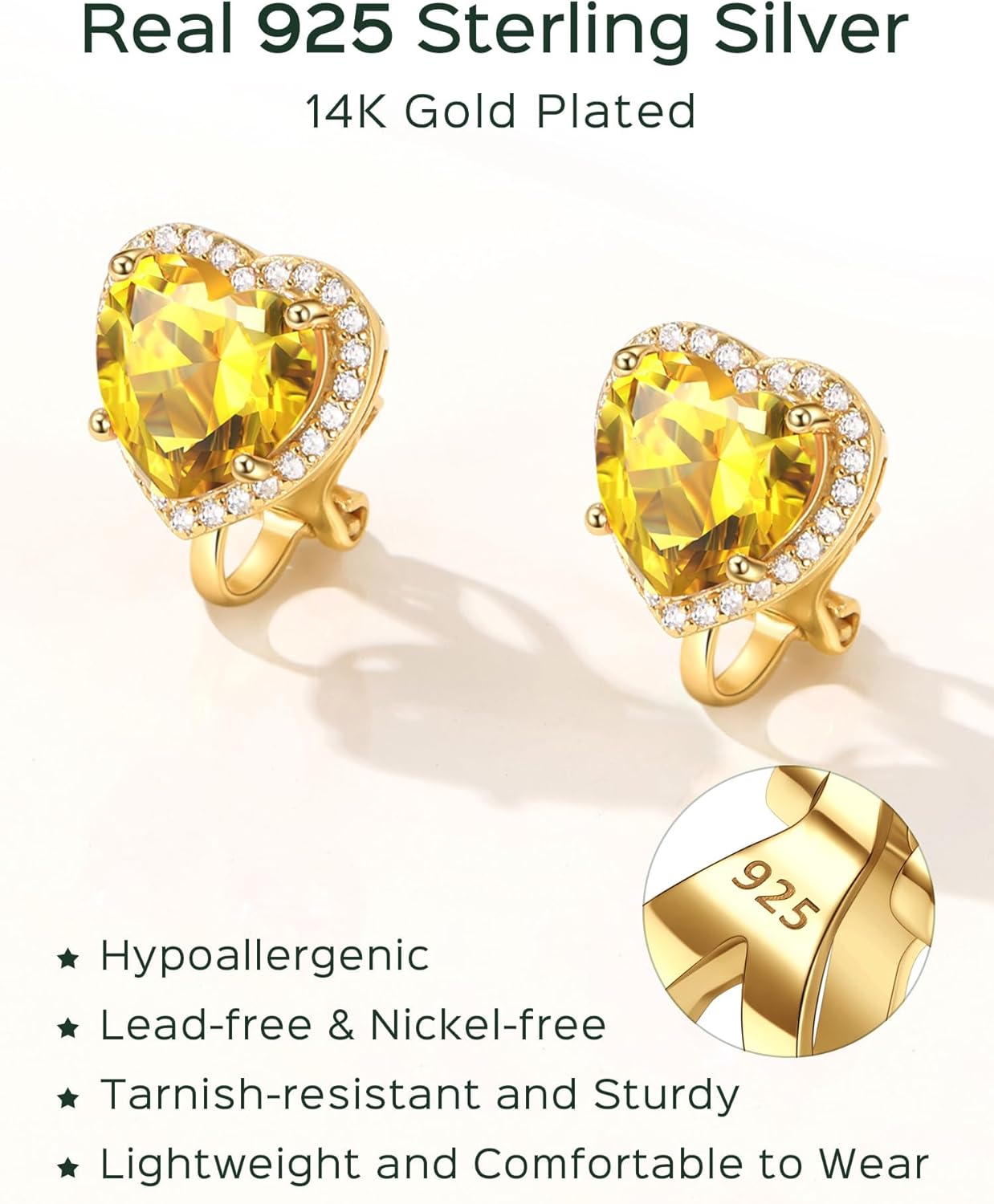 Sterling Silver Hypoallergenic Birthstone Clip On Earrings