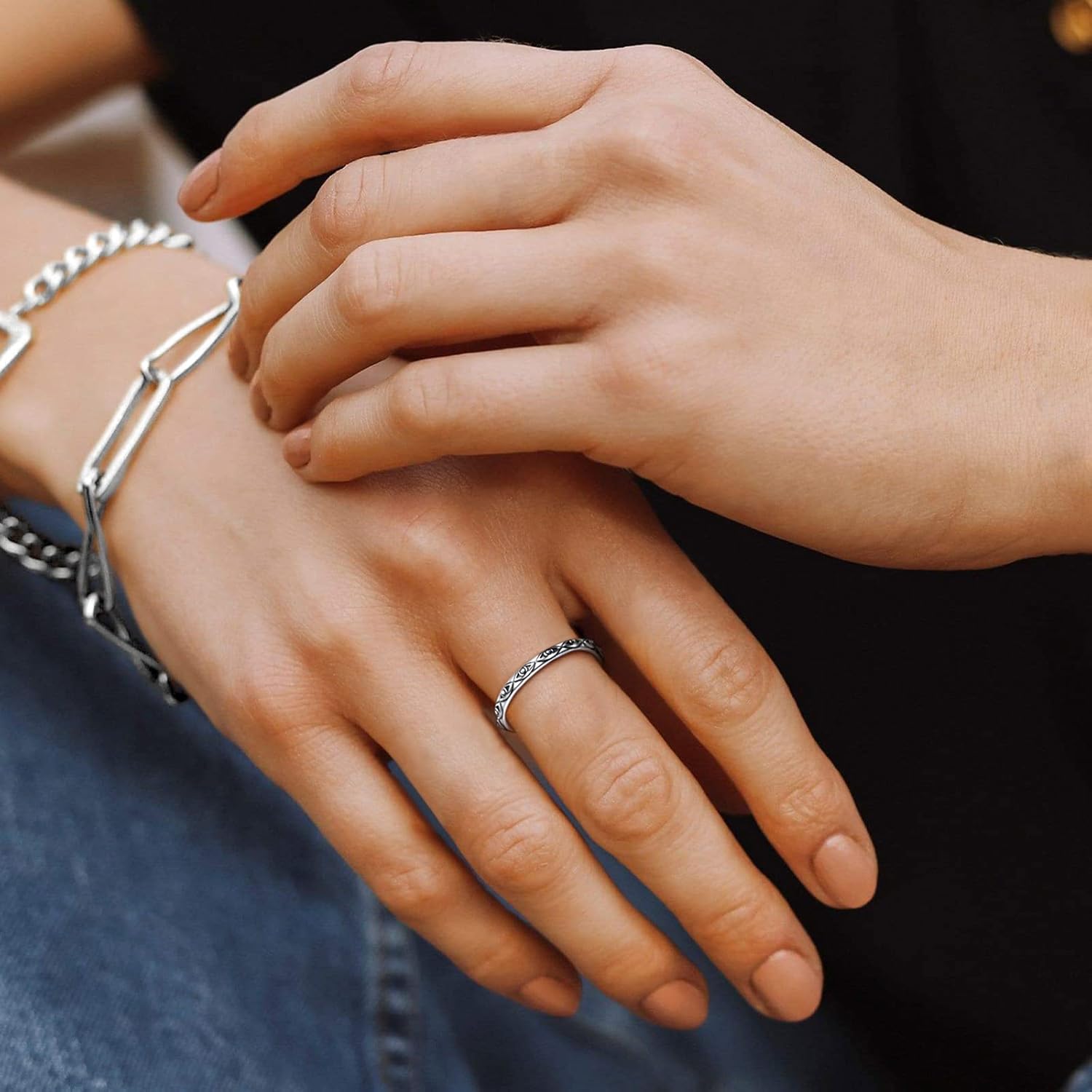 Retro Evil Eye Stacking Rings for Men & Women