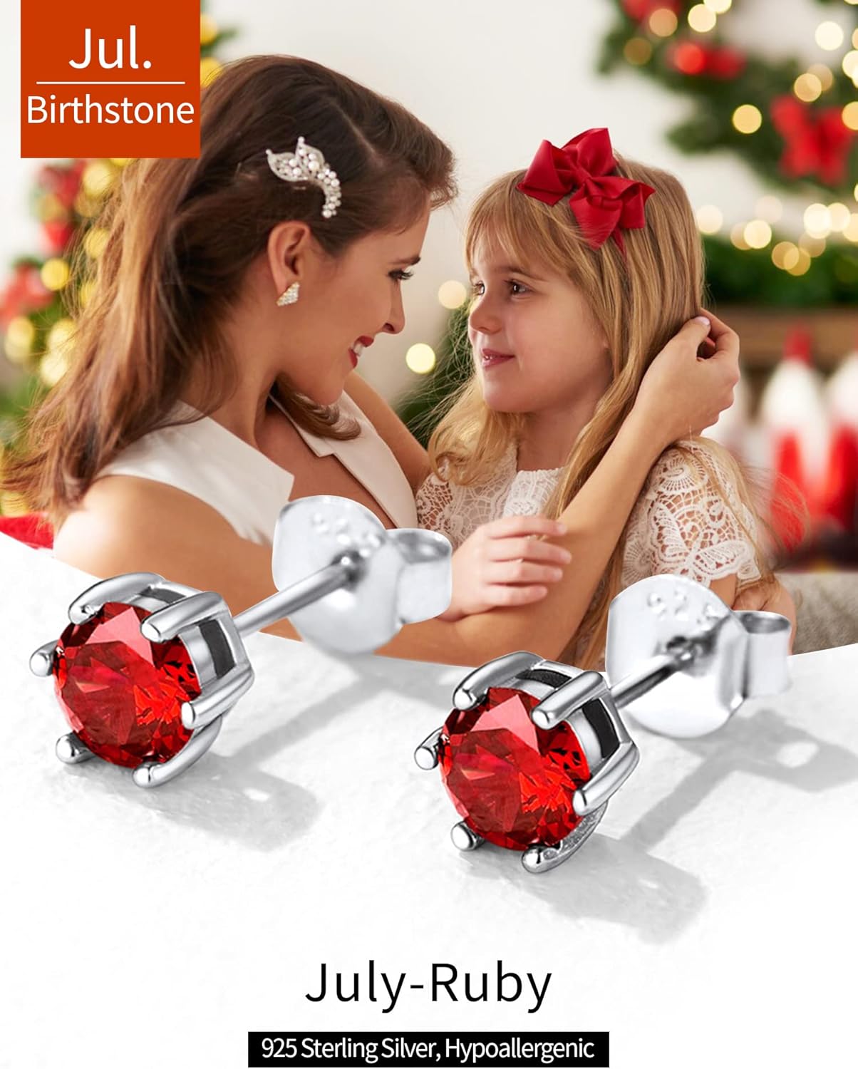 12 Months Sparkling Round Birthstone Halo Stud Earrings for women, july birthstone, Ruby Pendant, Cancer Birthstone, Leo Birthstone, sterling silver jewelry, gift idea