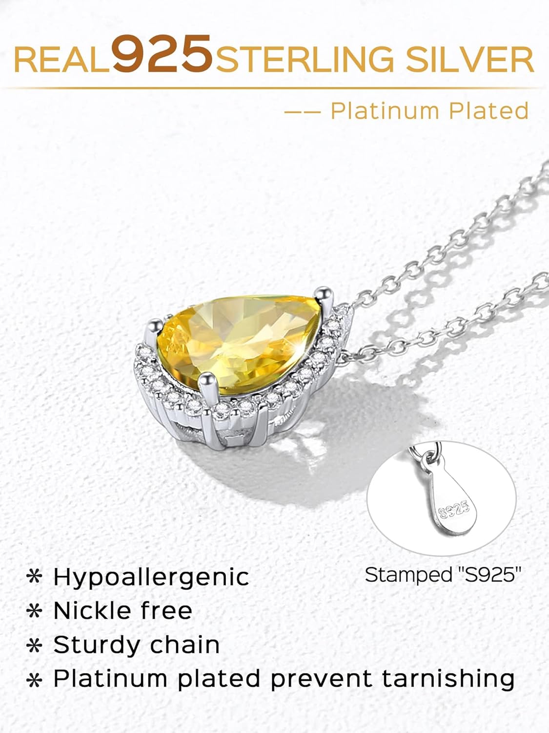 Sterling Silver Pear Cut Teardrop Birthstone Diamond Necklace