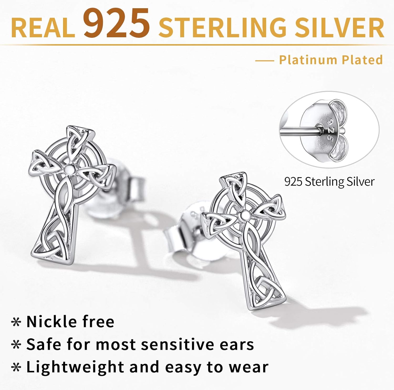 Celtic Cross Irish Knot Stud Earrings