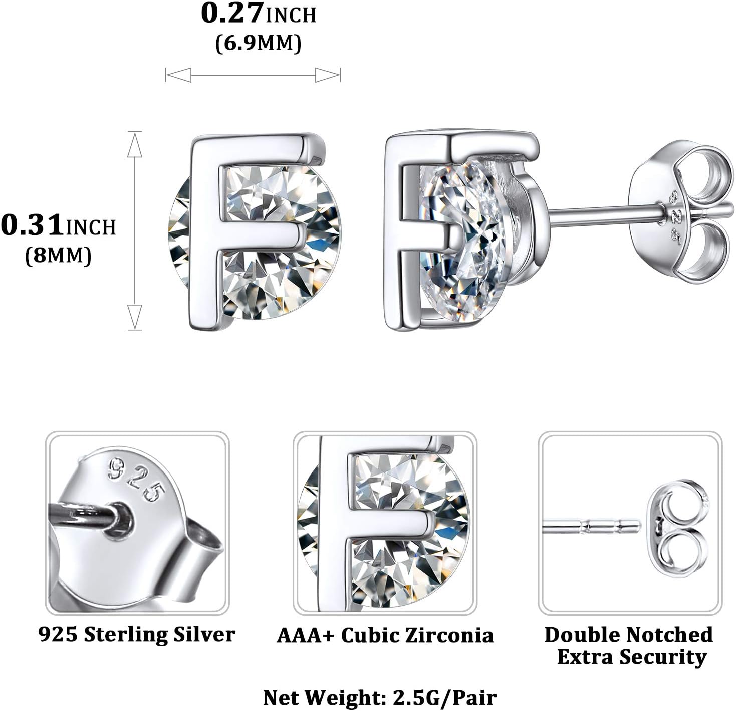 Dainty Initial & Cubic Zirconia Letter Stud Earrings