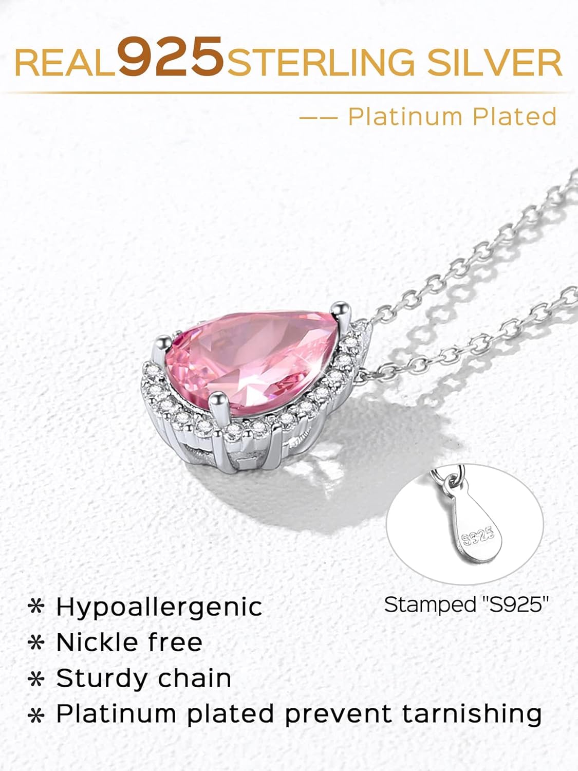 Sterling Silver Pear Cut Teardrop Birthstone Diamond Necklace