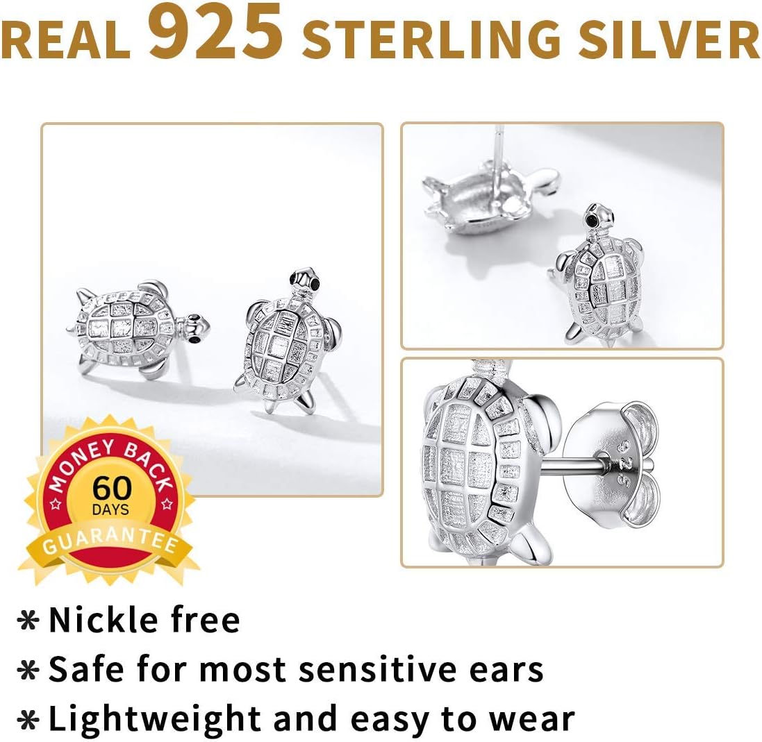 Sterling Silver Cute Turtle Stud Earrings