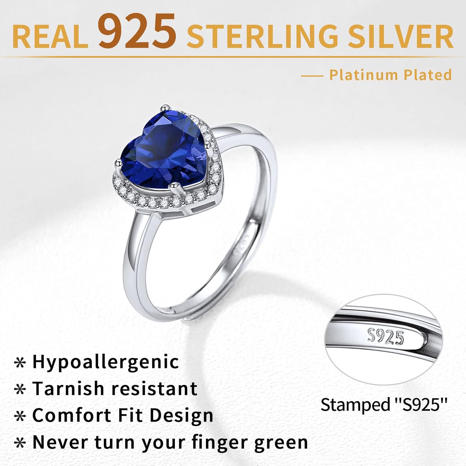 Sterling Silver Heart Emerald Cut Birthstone Promise Ring