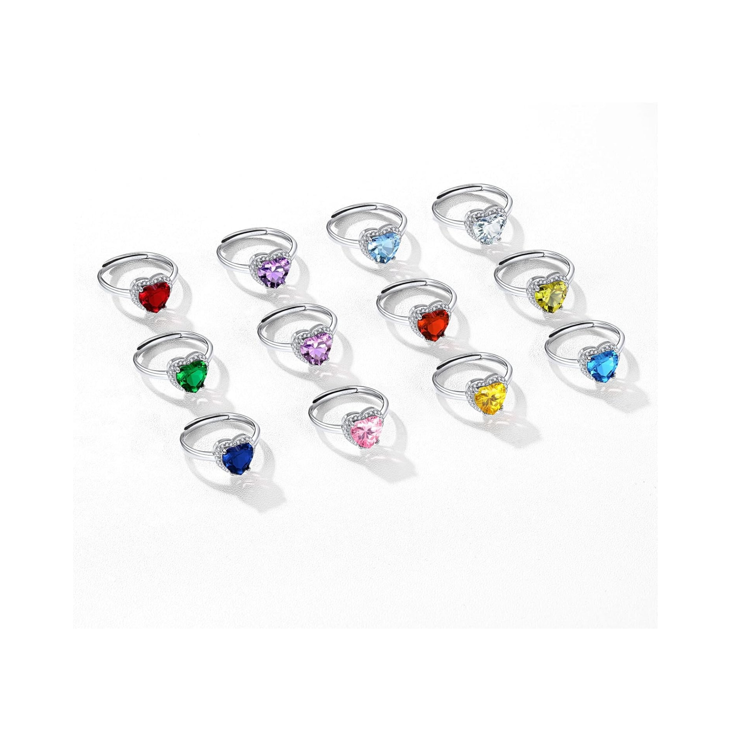 Heart Emerald Cut Birthstone Promise Ring in Different Month Colors