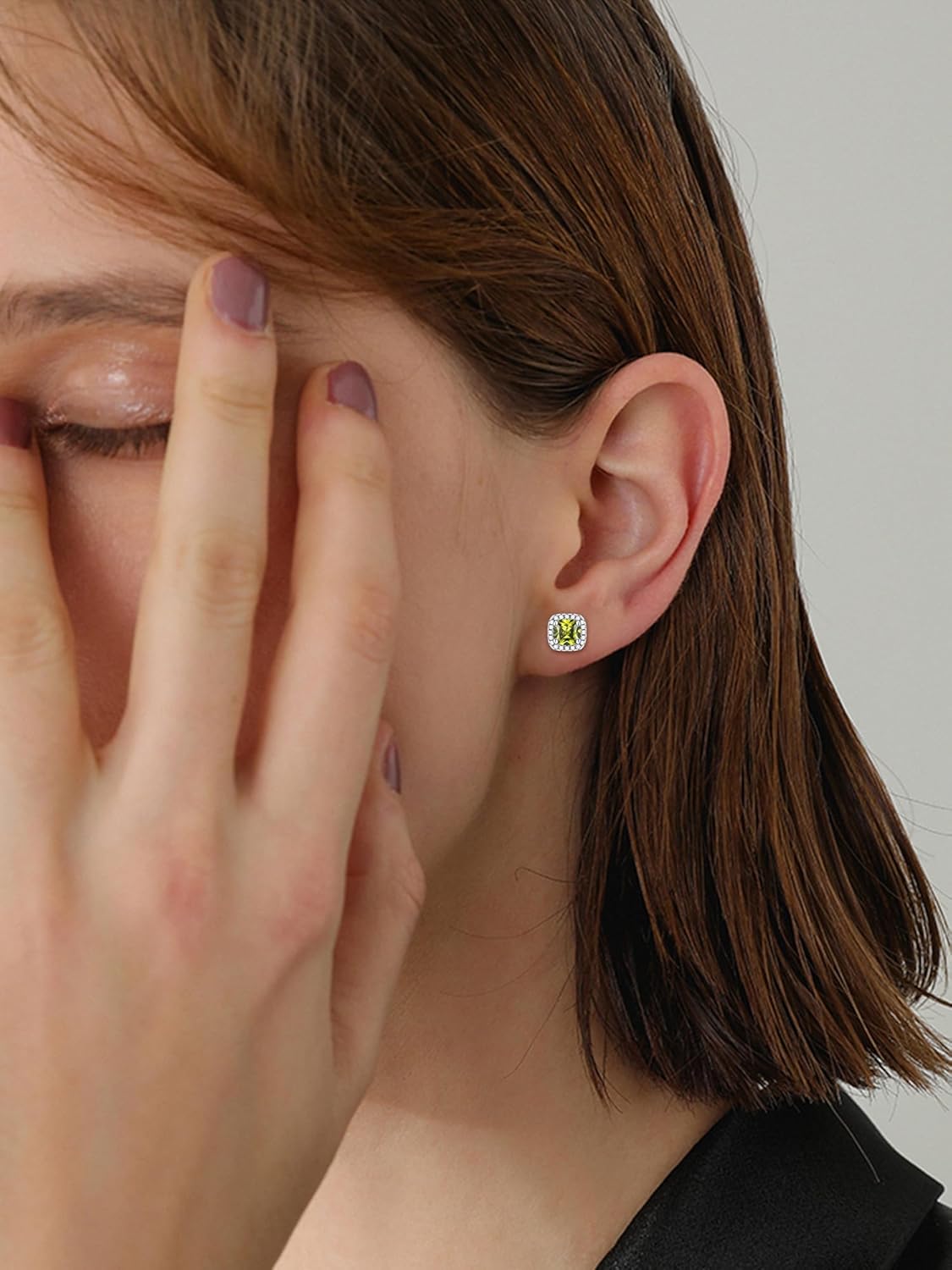 Square Sparkle Halo Birthstone Gemstone & Cubic Zirconia Stud Earrings for Women