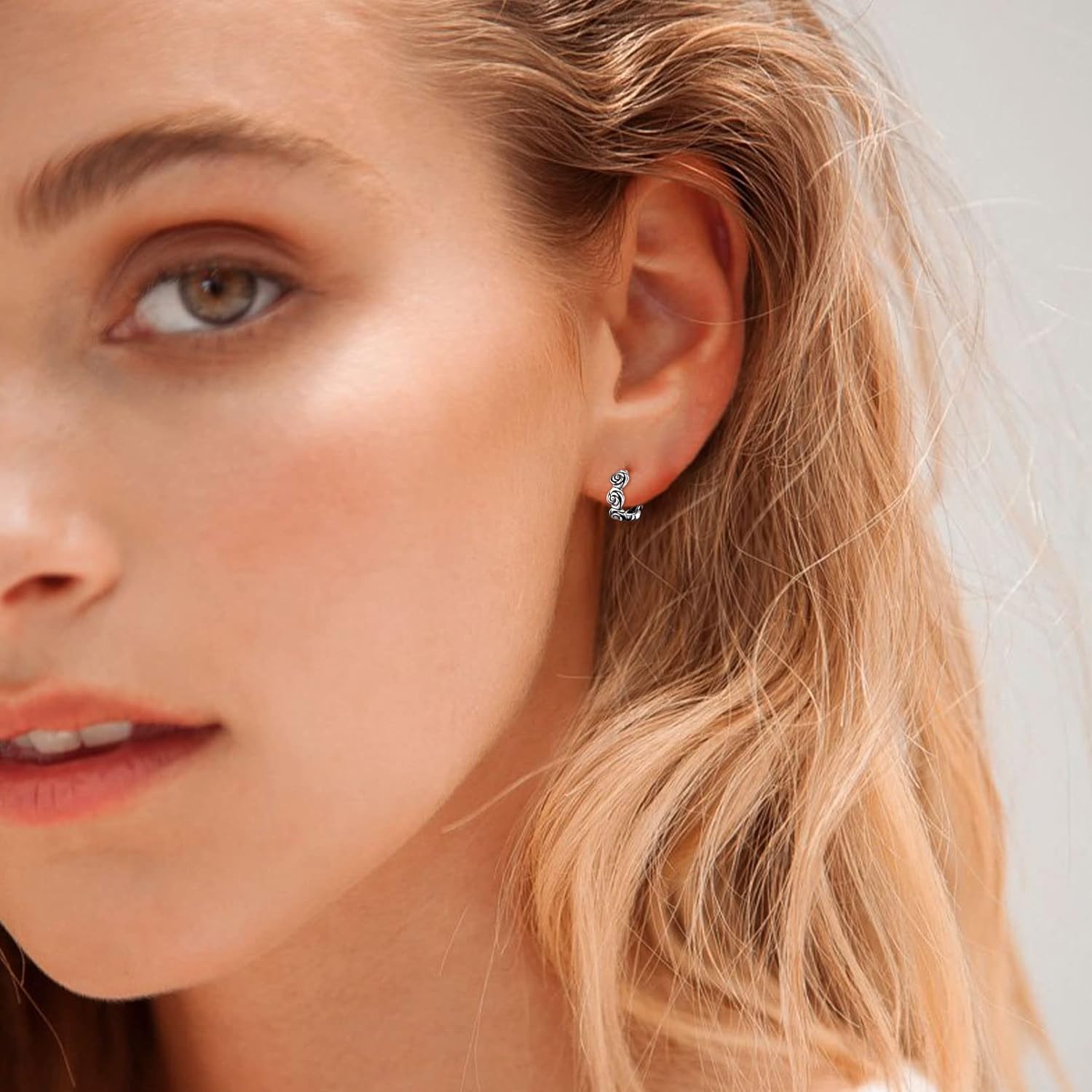 Vintage Rose Flower Huggie Hoop Earrings for Women, Ladies, Couples, girlfriend, wife