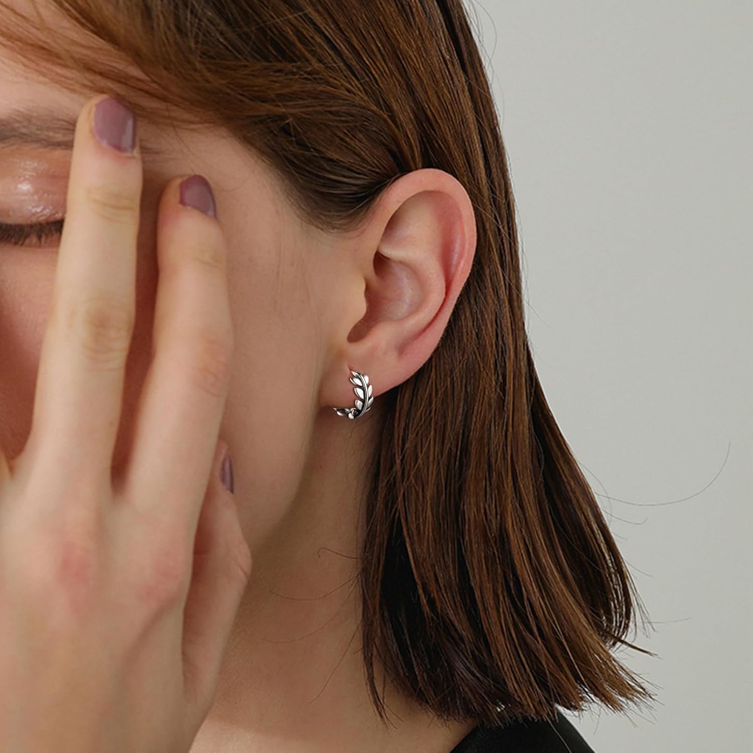 Hypoallergenic Leaf Lightweight Chunky Thick Huggie Hoop Earrings for Women