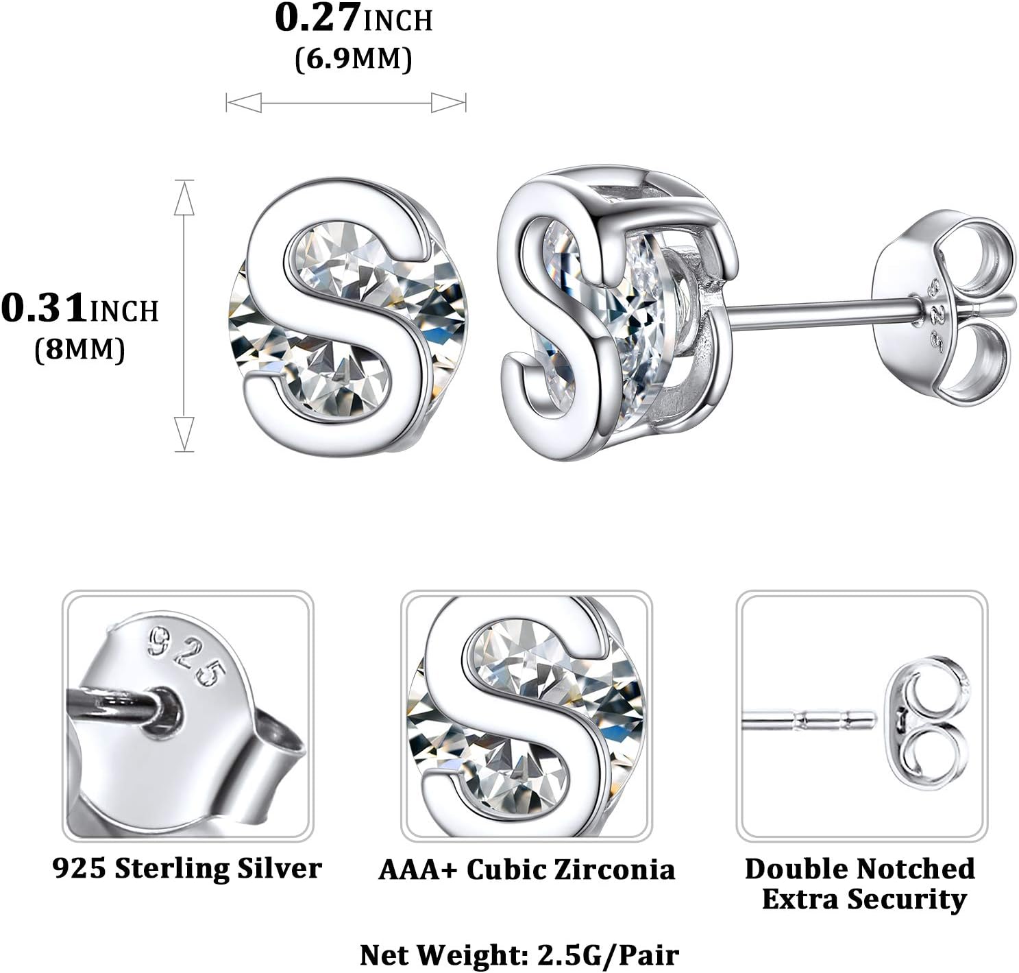 Dainty Initial & Cubic Zirconia Letter Stud Earrings