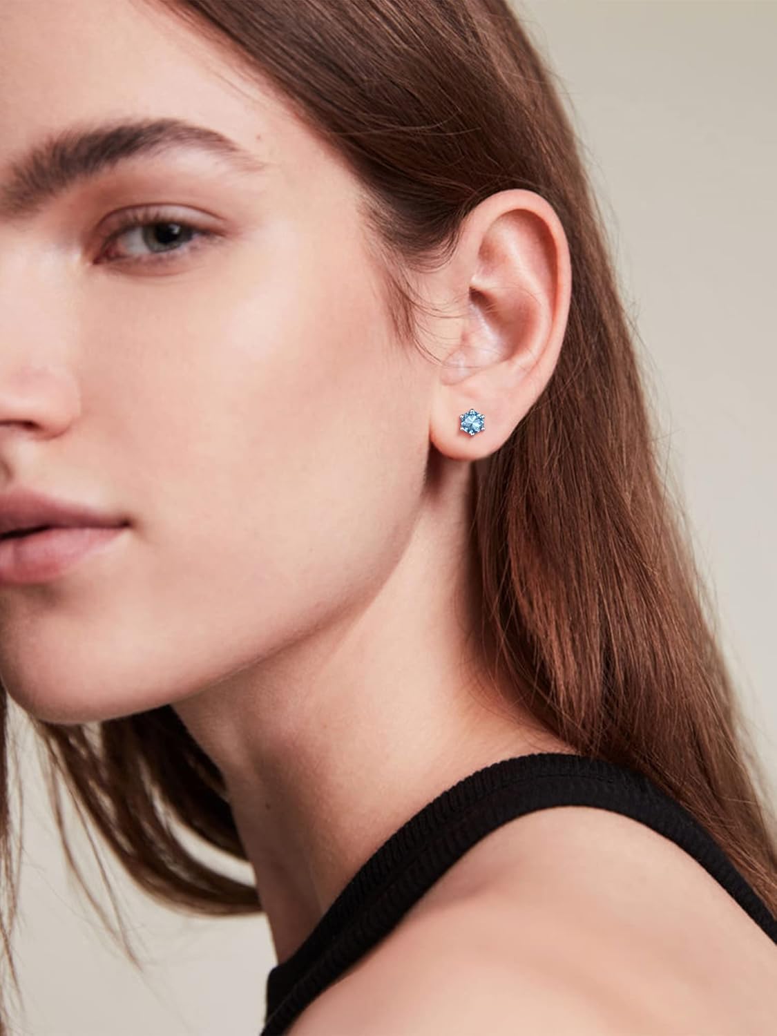 12 Months Sparkling Round Birthstone Halo Stud Earrings for women, march birthstone, Aquamarine Pendant, Pisces Birthstone, Aries Birthstone, sterling silver jewelry, gift idea