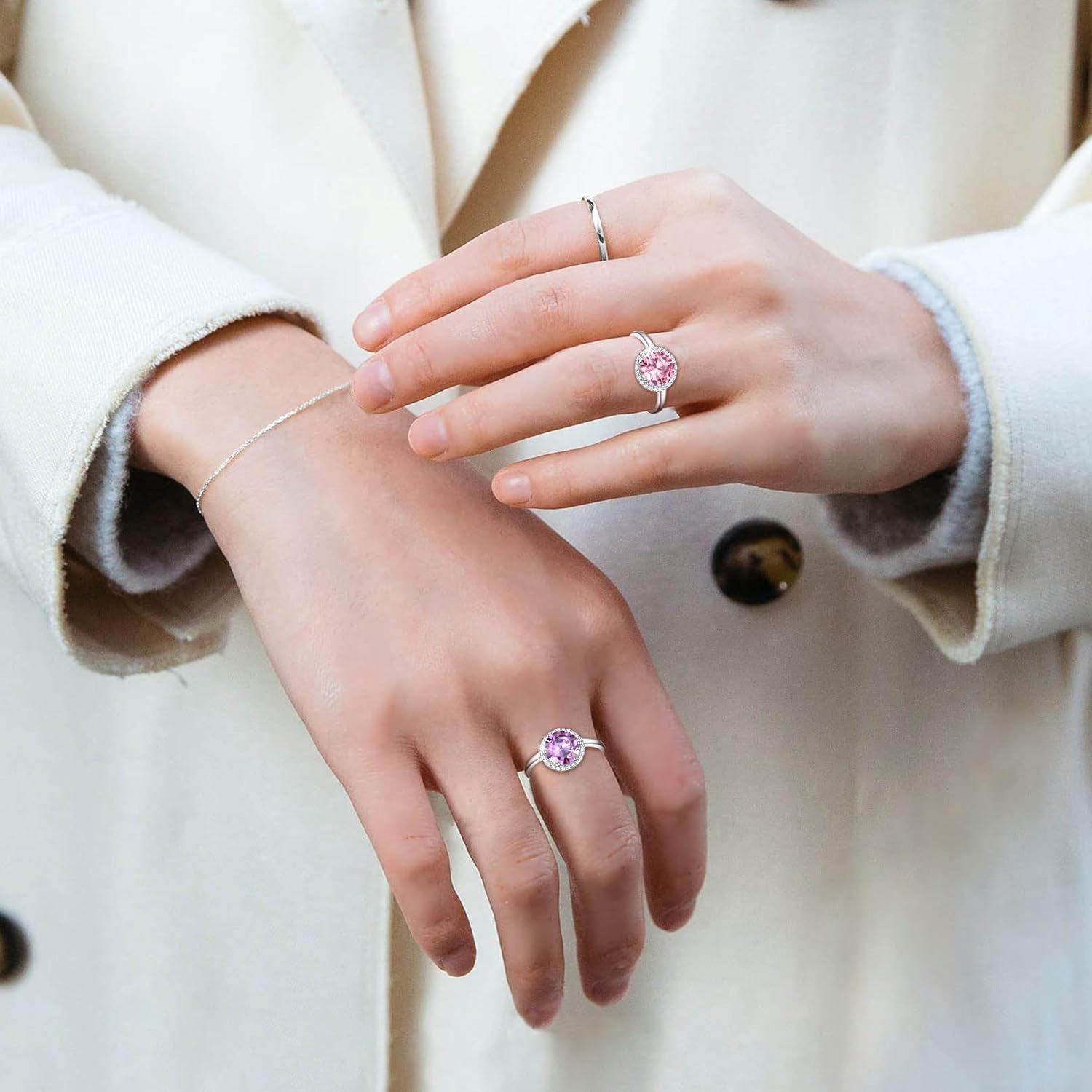 Round Cut Birthstone Promise Ring