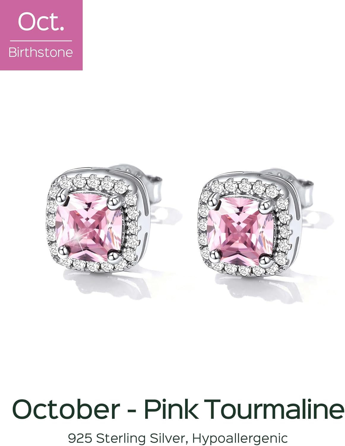 Square Sparkle Halo Birthstone Gemstone & Cubic Zirconia Stud Earrings 