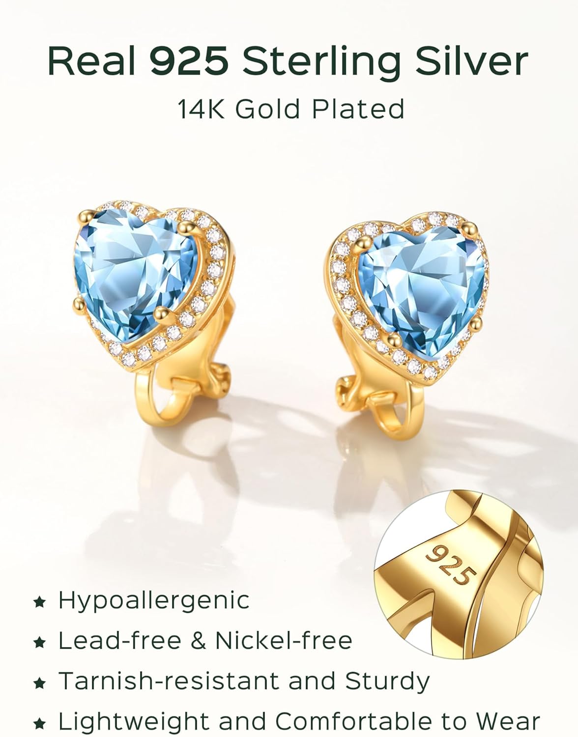 Sterling Silver Hypoallergenic Birthstone Clip On Earrings