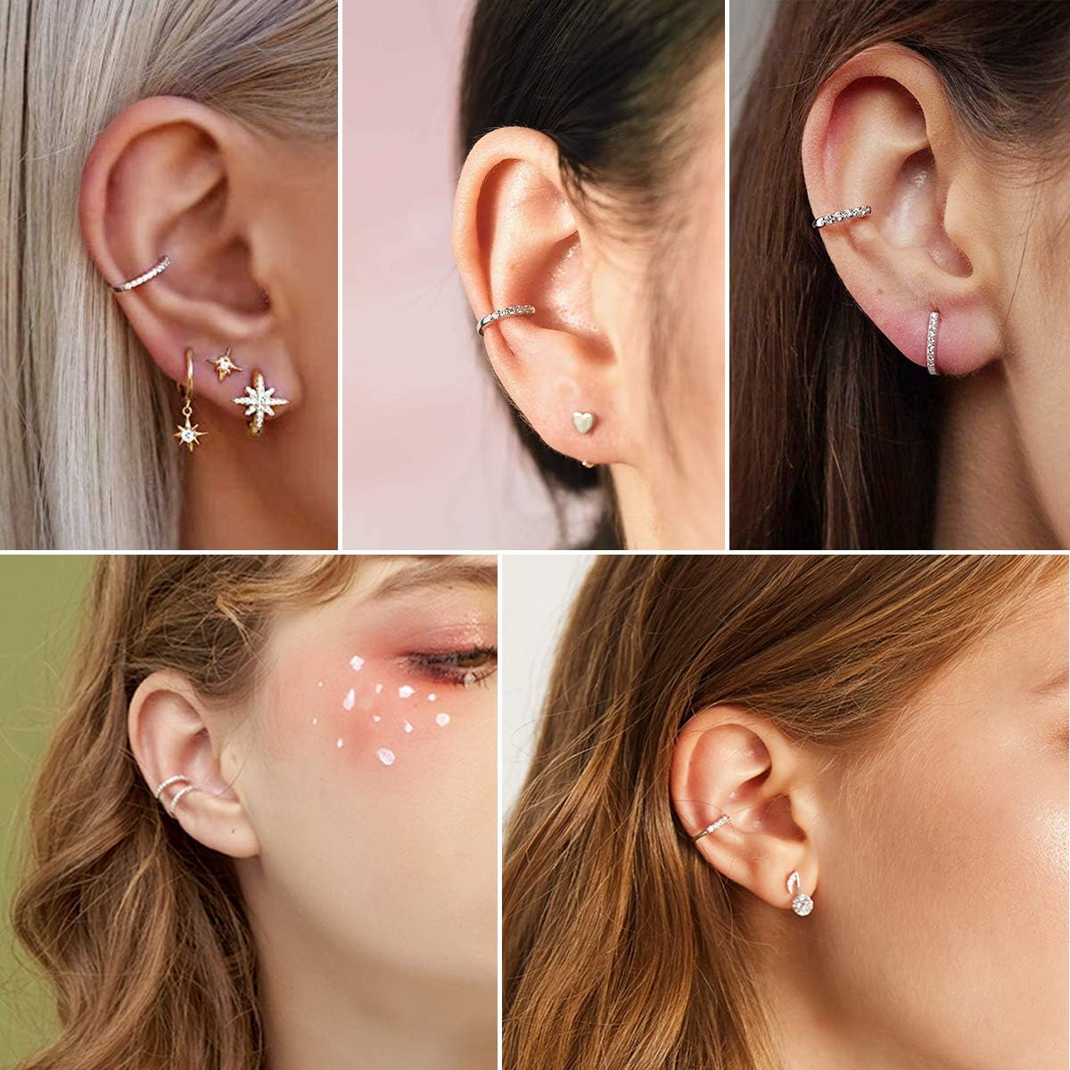 Cubic Zirconia Overlay Non Piercing Clip on Cartilage Cuff Earrings